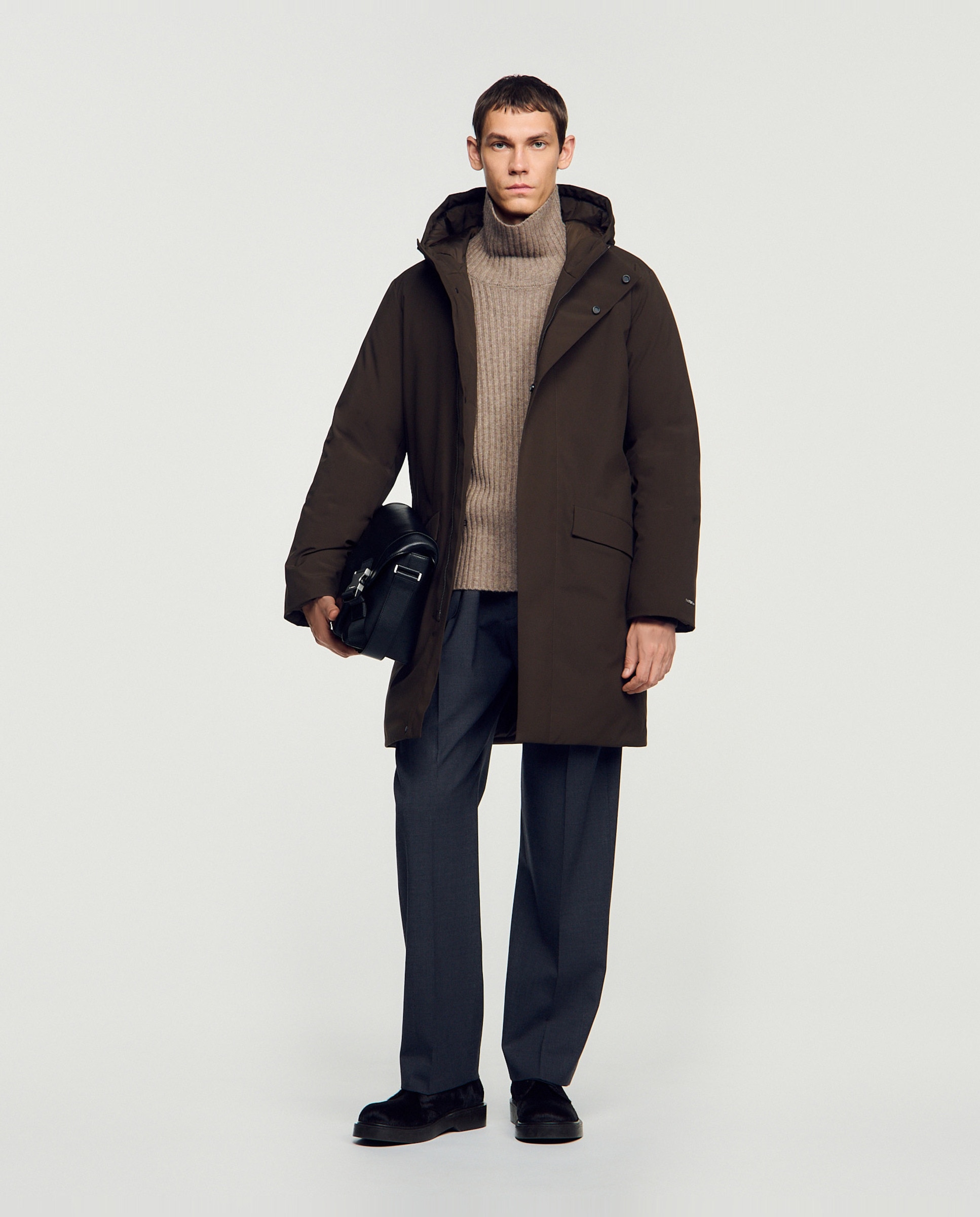 Parka de hombre acolchada con capucha de cuello alto - Sandro - Topo Topo-4