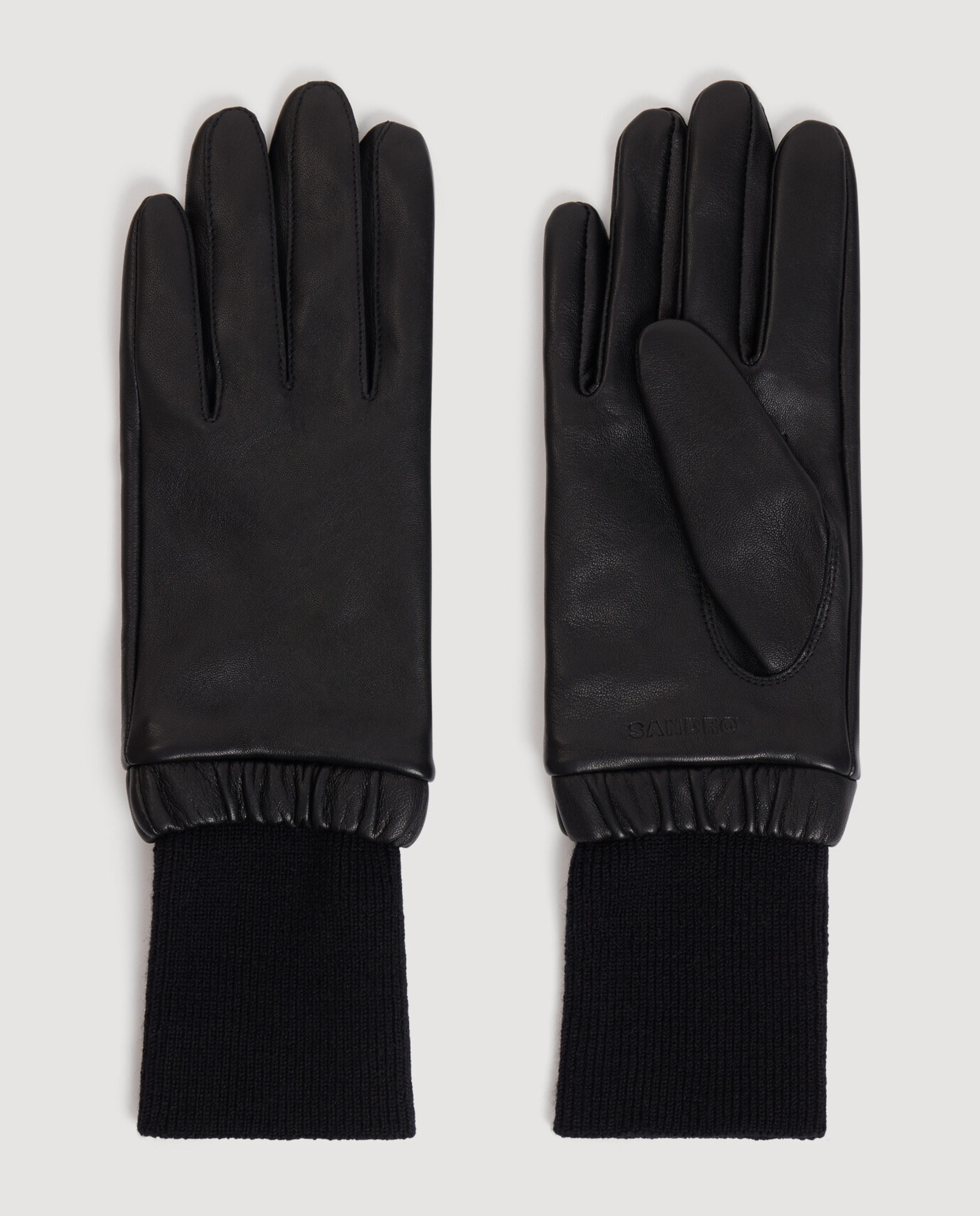 Guantes de mujer en piel y lana acanalada - Sandro - Negro Negro-1