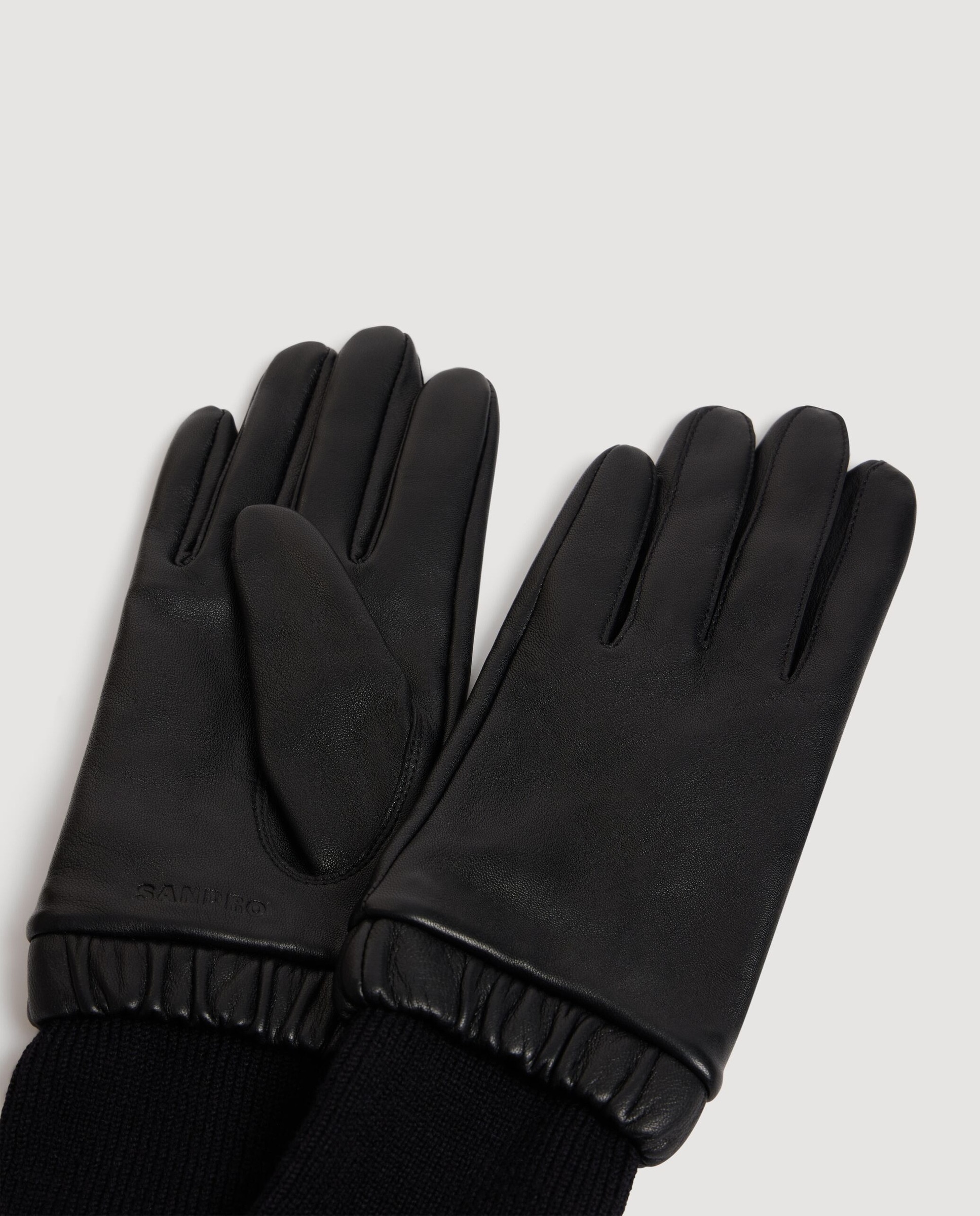 Guantes de mujer en piel y lana acanalada - Sandro - Negro Negro-2