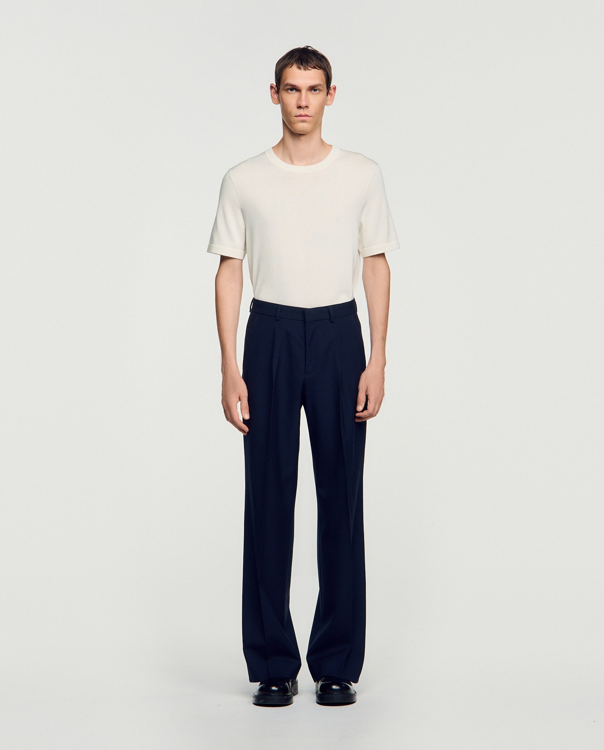 Imagen 0 de Pantalón de traje de hombre corte recto lana virgen Azul marino