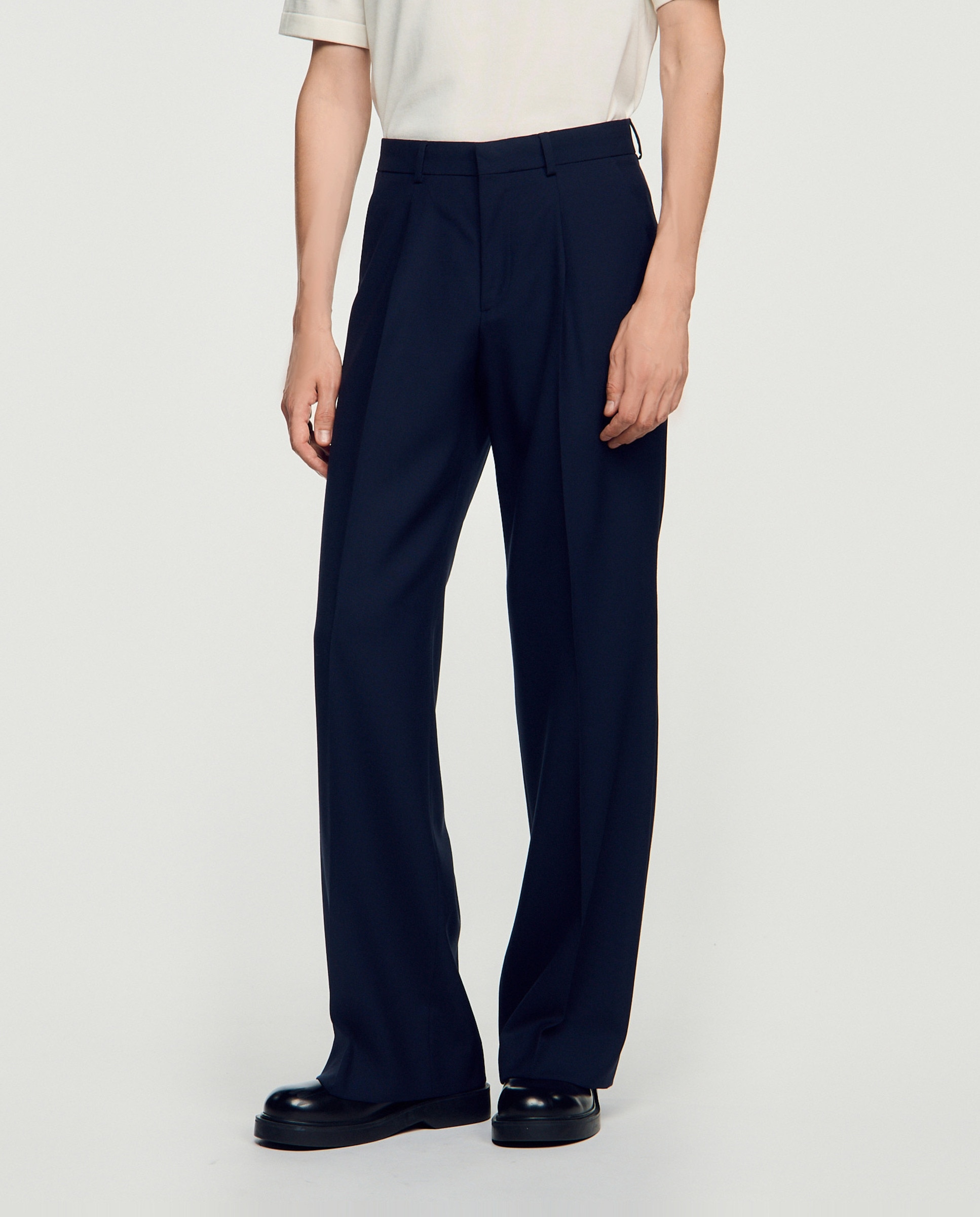 Pantalón de traje de hombre corte recto lana virgen - Sandro - Azul marino Azul marino-3