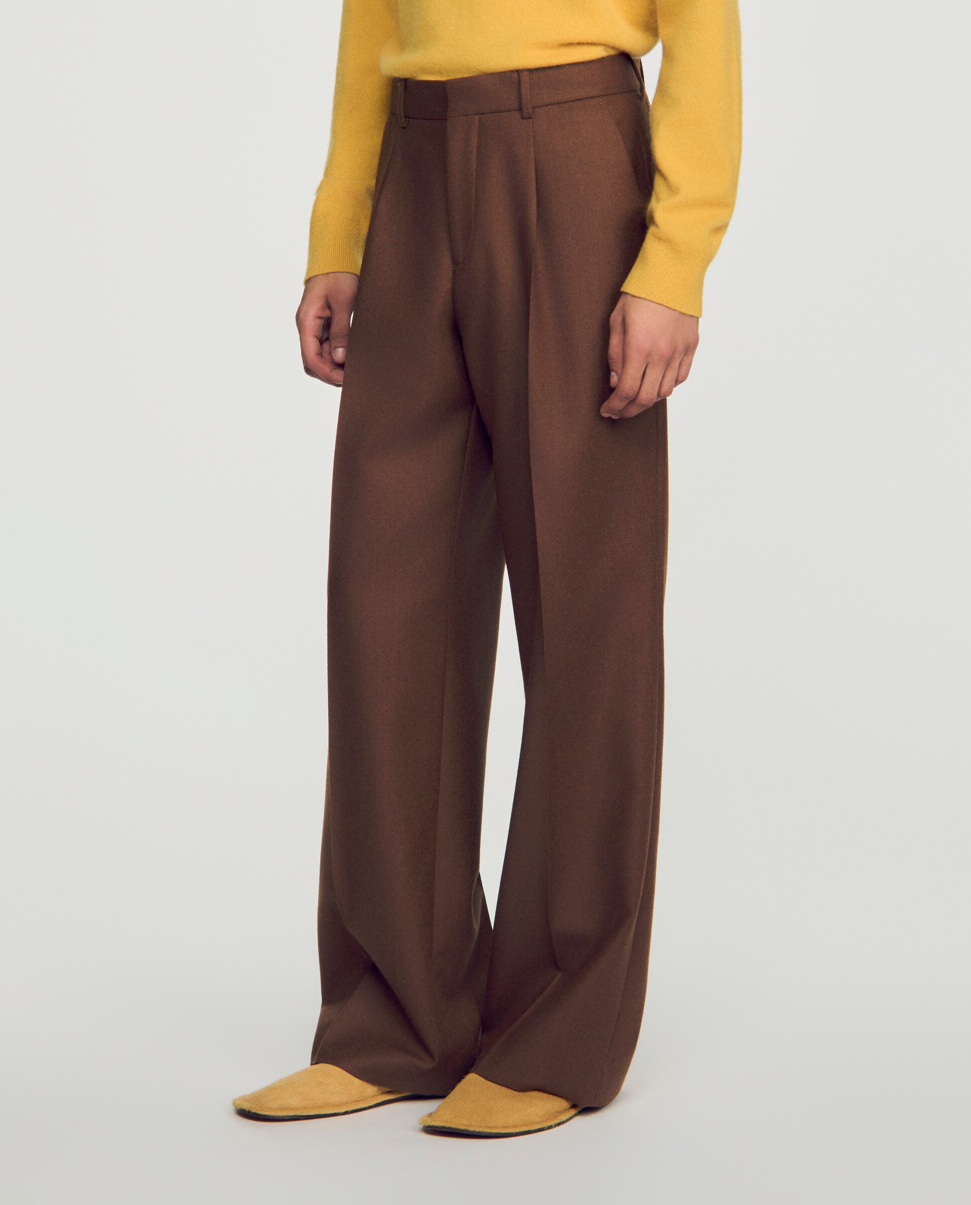 Pantalón de traje de hombre ancho lana - Sandro - Marrón Marrón-2
