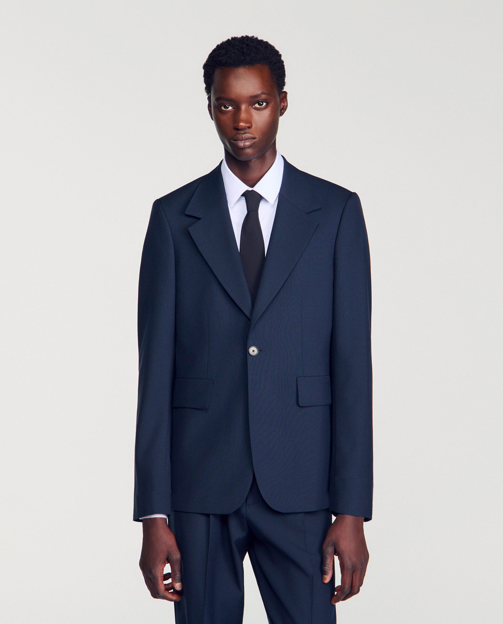Imagen 0 de Chaqueta de traje de hombre corte ancho lana virgen Azul marino