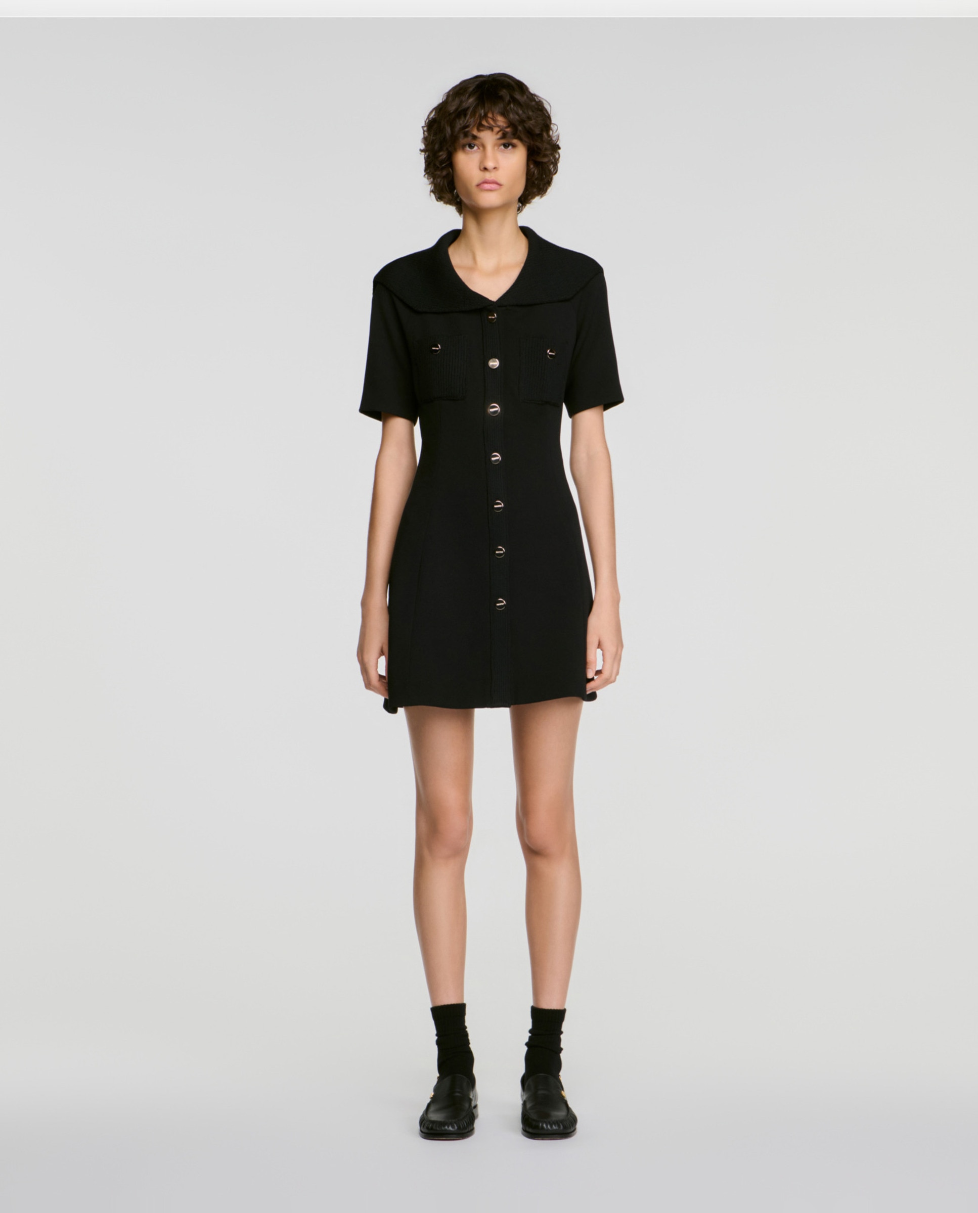 Vestido corto entallado con cuello marinero - Sandro - Negro Negro-1