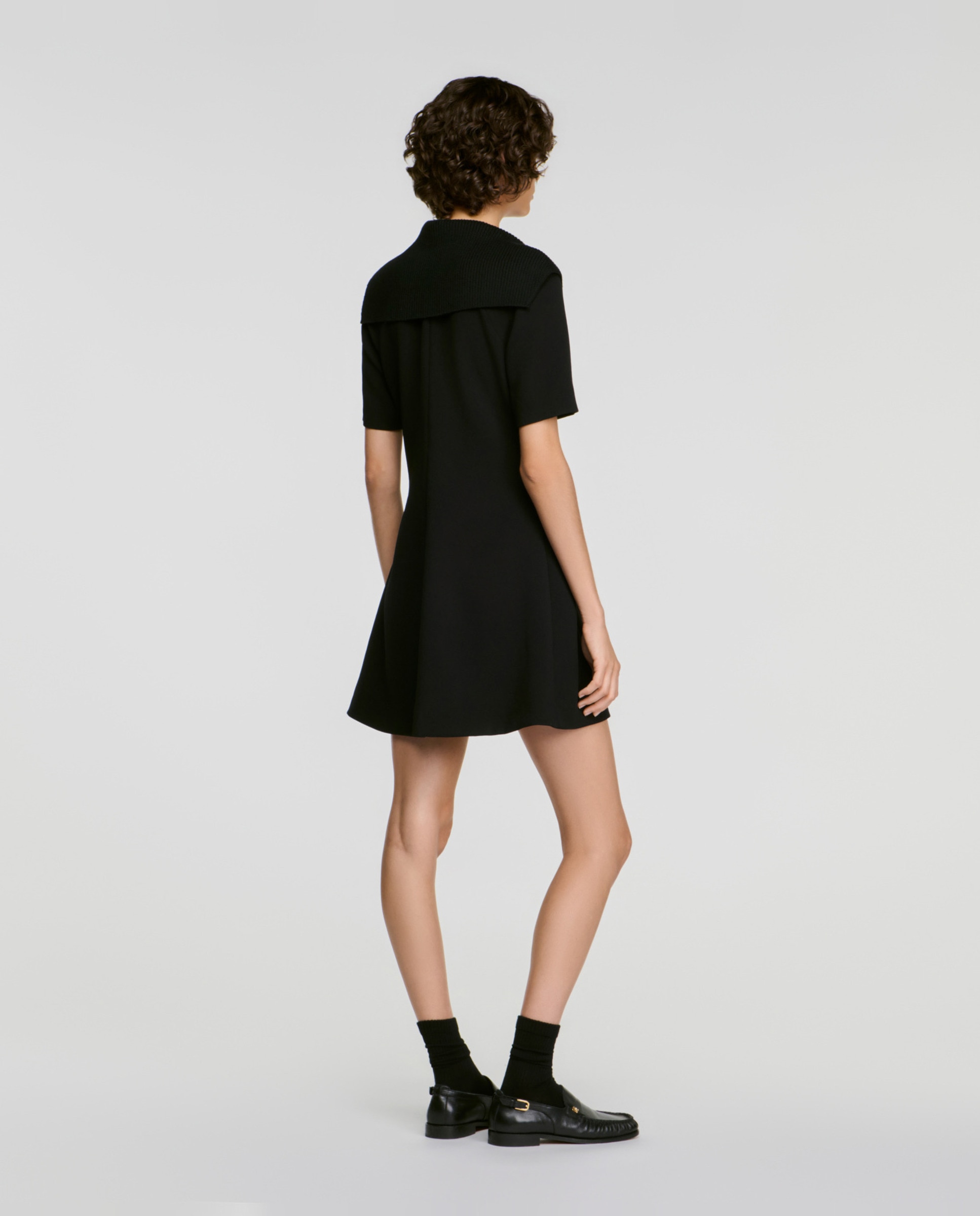 Vestido corto entallado con cuello marinero - Sandro - Negro Negro-2
