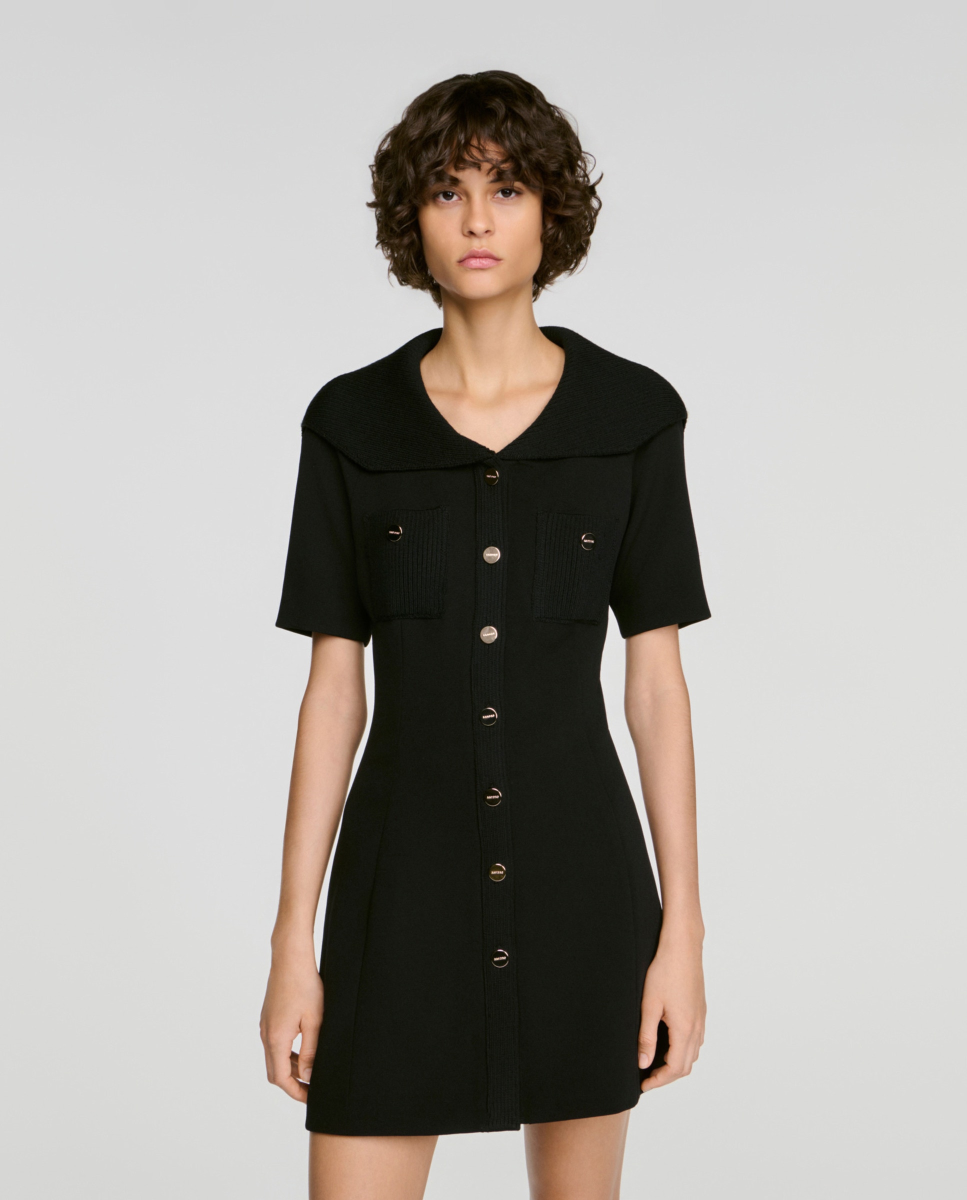 Vestido corto entallado con cuello marinero - Sandro - Negro Negro-3
