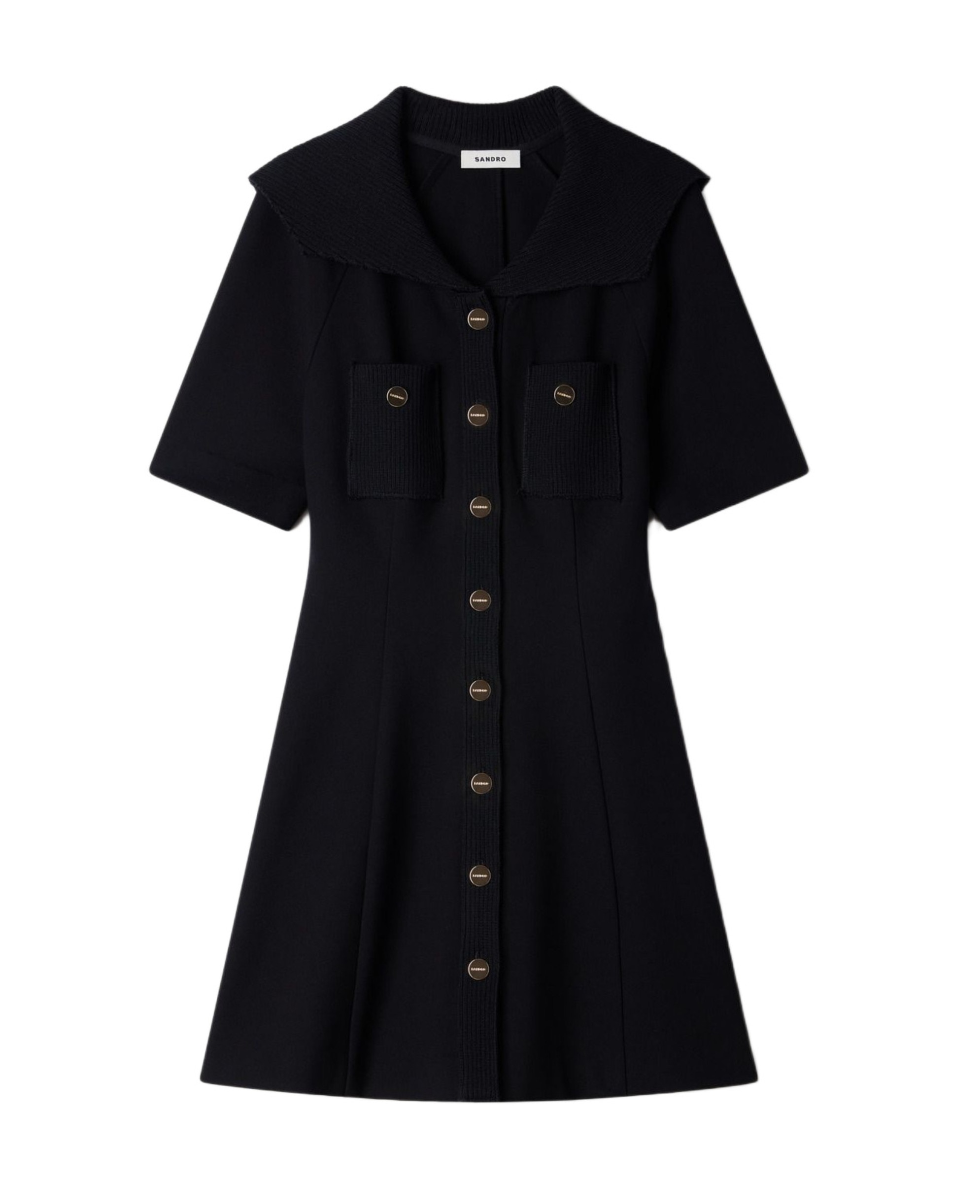 Vestido corto entallado con cuello marinero - Sandro - Negro Negro-6