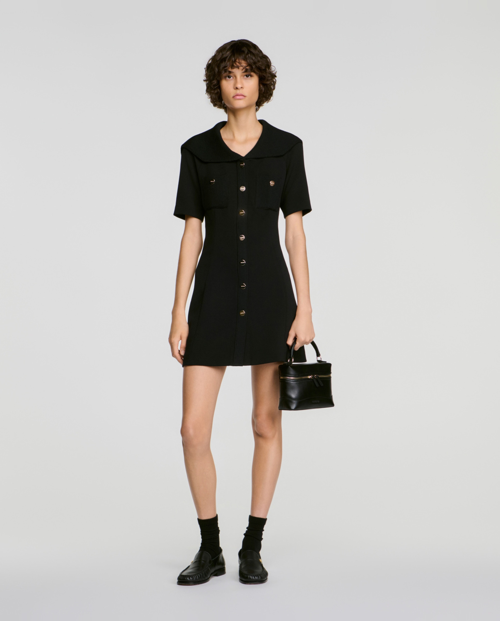 Vestido corto entallado con cuello marinero - Sandro - Negro Negro-4