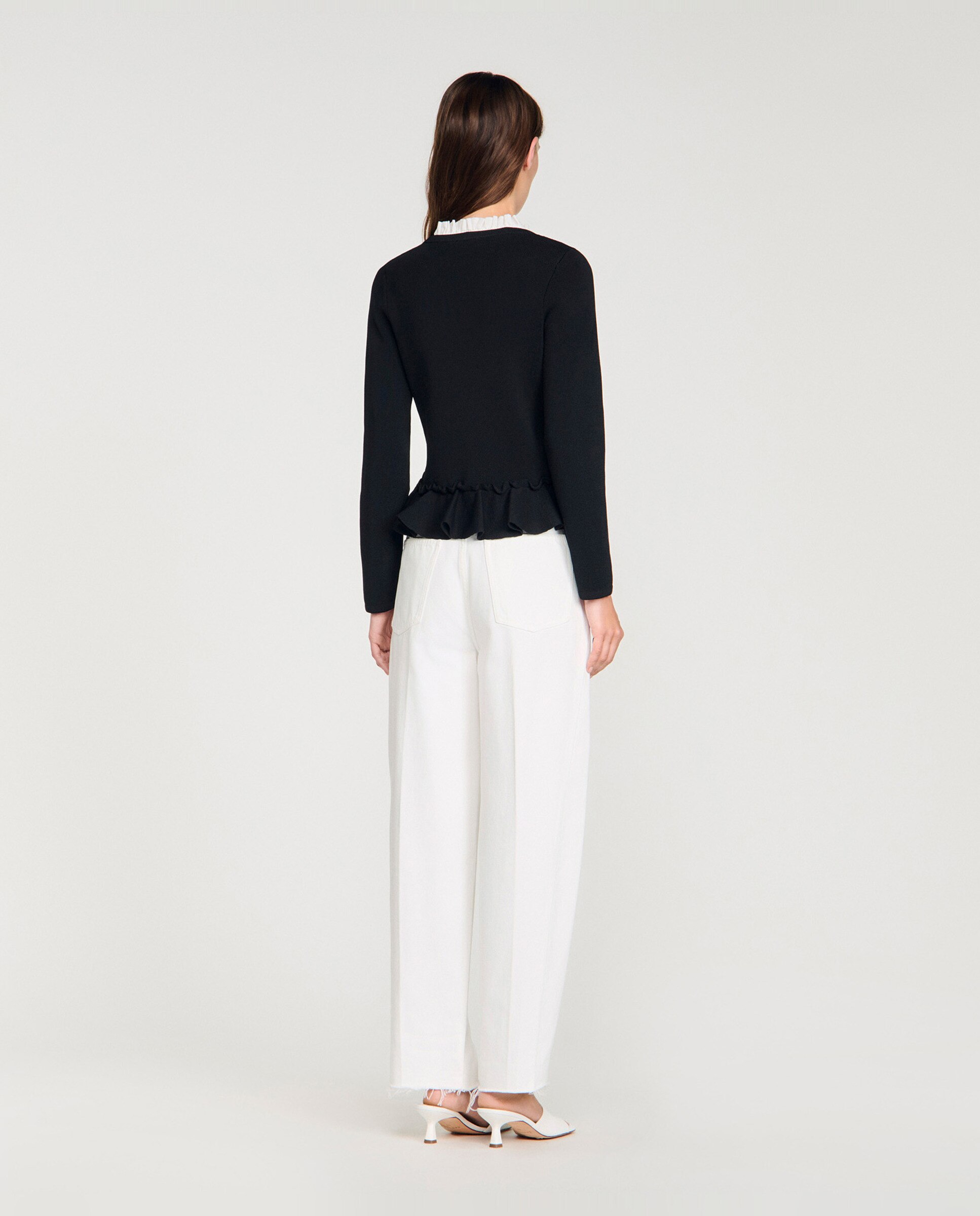 Cárdigan de punto de mujer con peplum y cuello victoriano desmontable - Sandro - Negro Negro-2