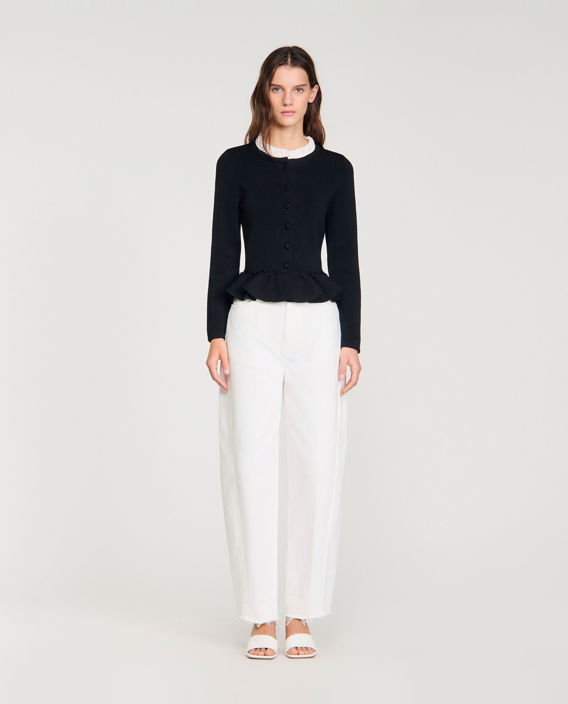 Cárdigan de punto de mujer con peplum y cuello victoriano desmontable - Sandro - Negro Negro-3
