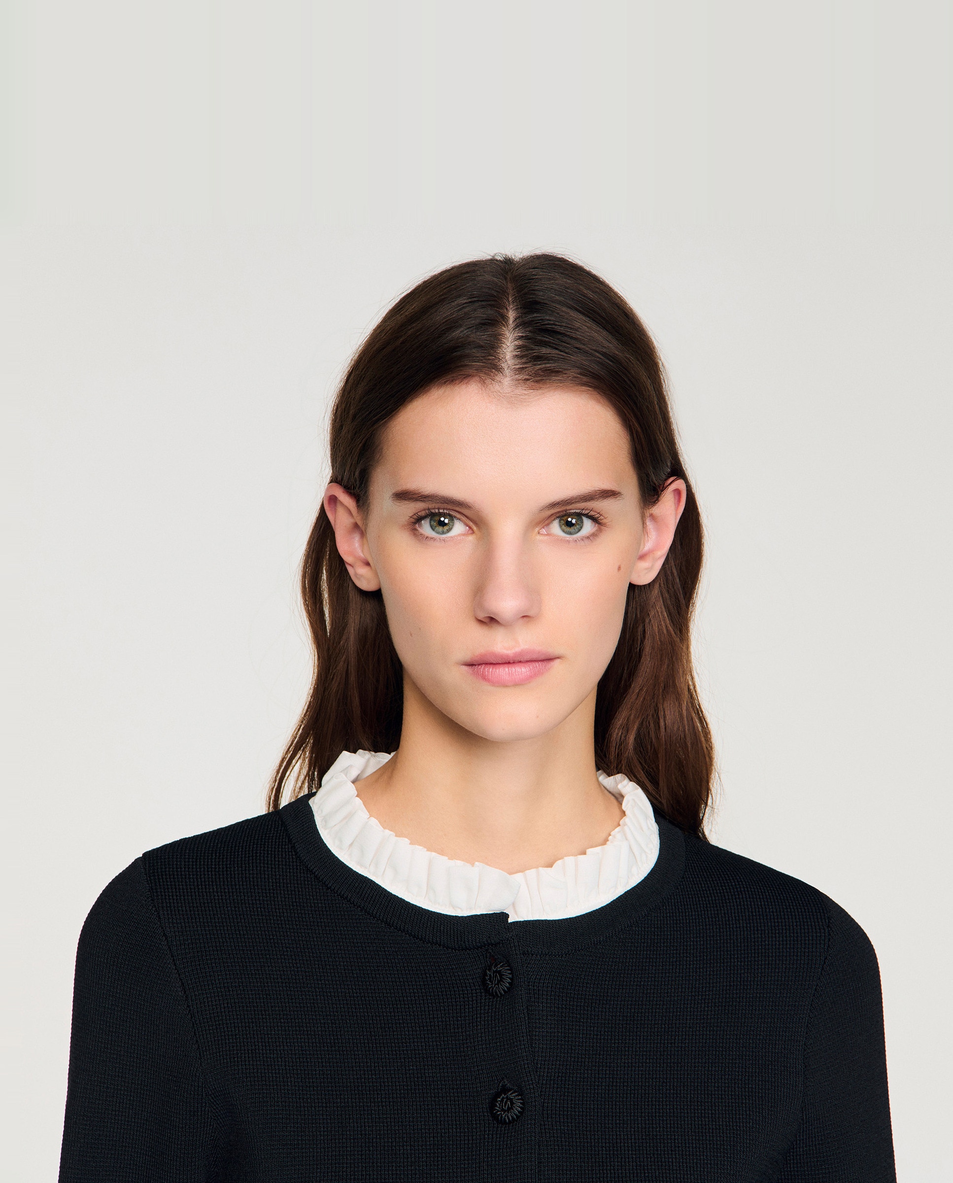 Cárdigan de punto de mujer con peplum y cuello victoriano desmontable - Sandro - Negro Negro-4