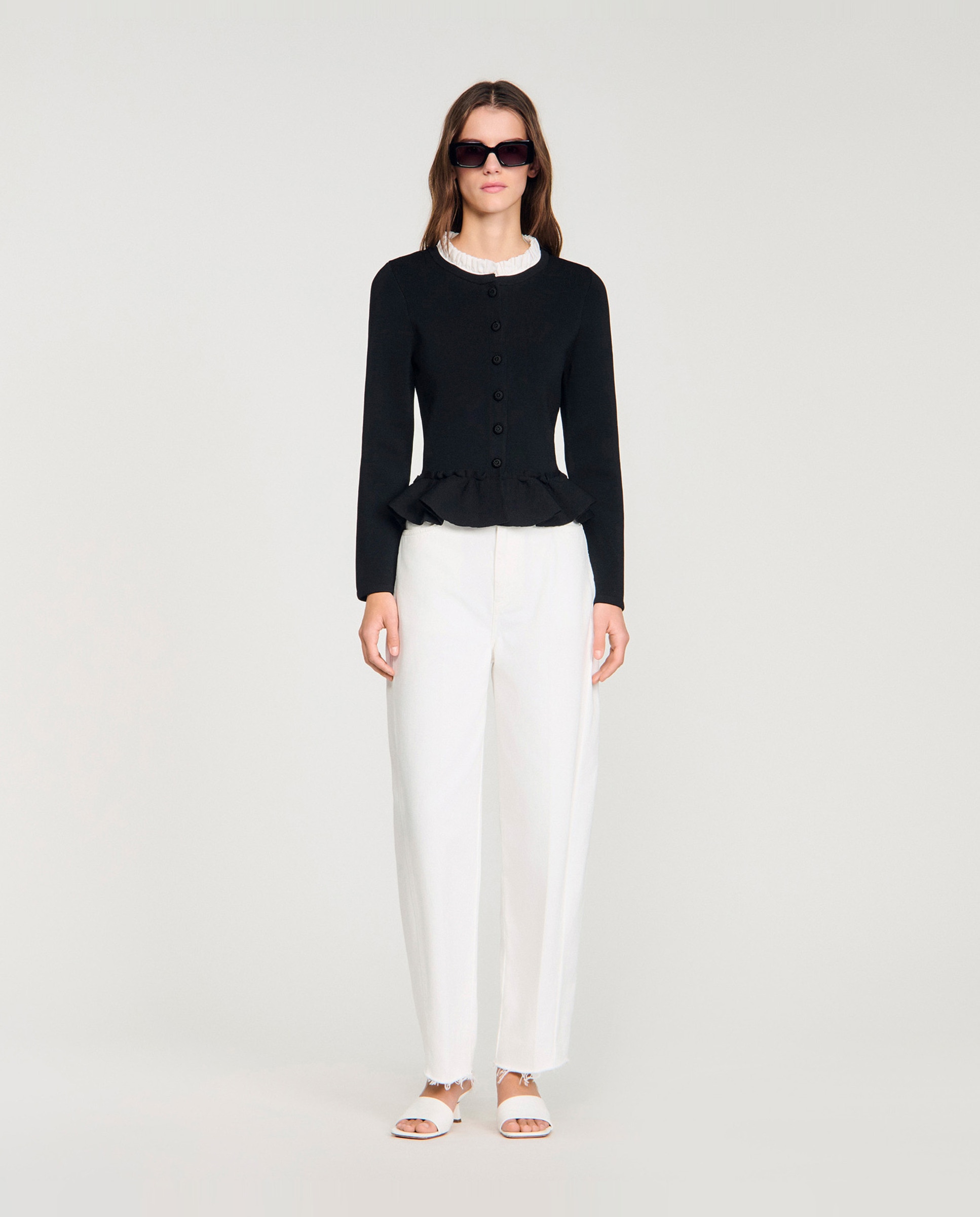 Cárdigan de punto de mujer con peplum y cuello victoriano desmontable - Sandro - Negro Negro-5