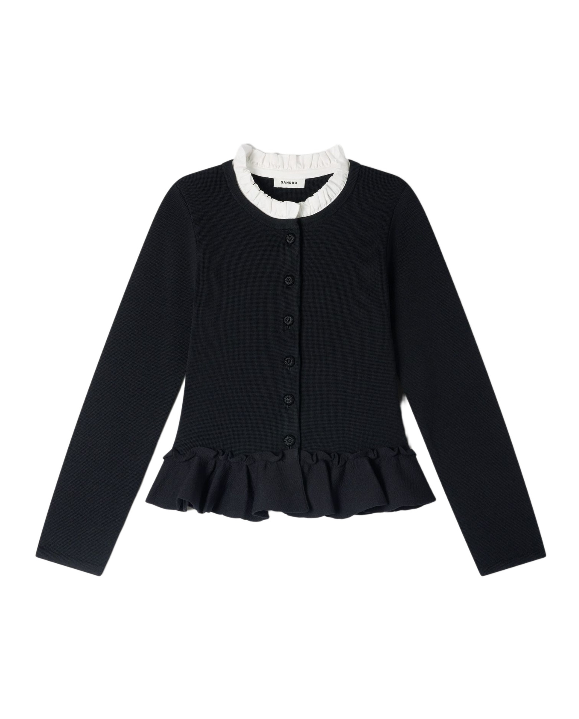 Cárdigan de punto de mujer con peplum y cuello victoriano desmontable - Sandro - Negro Negro-6