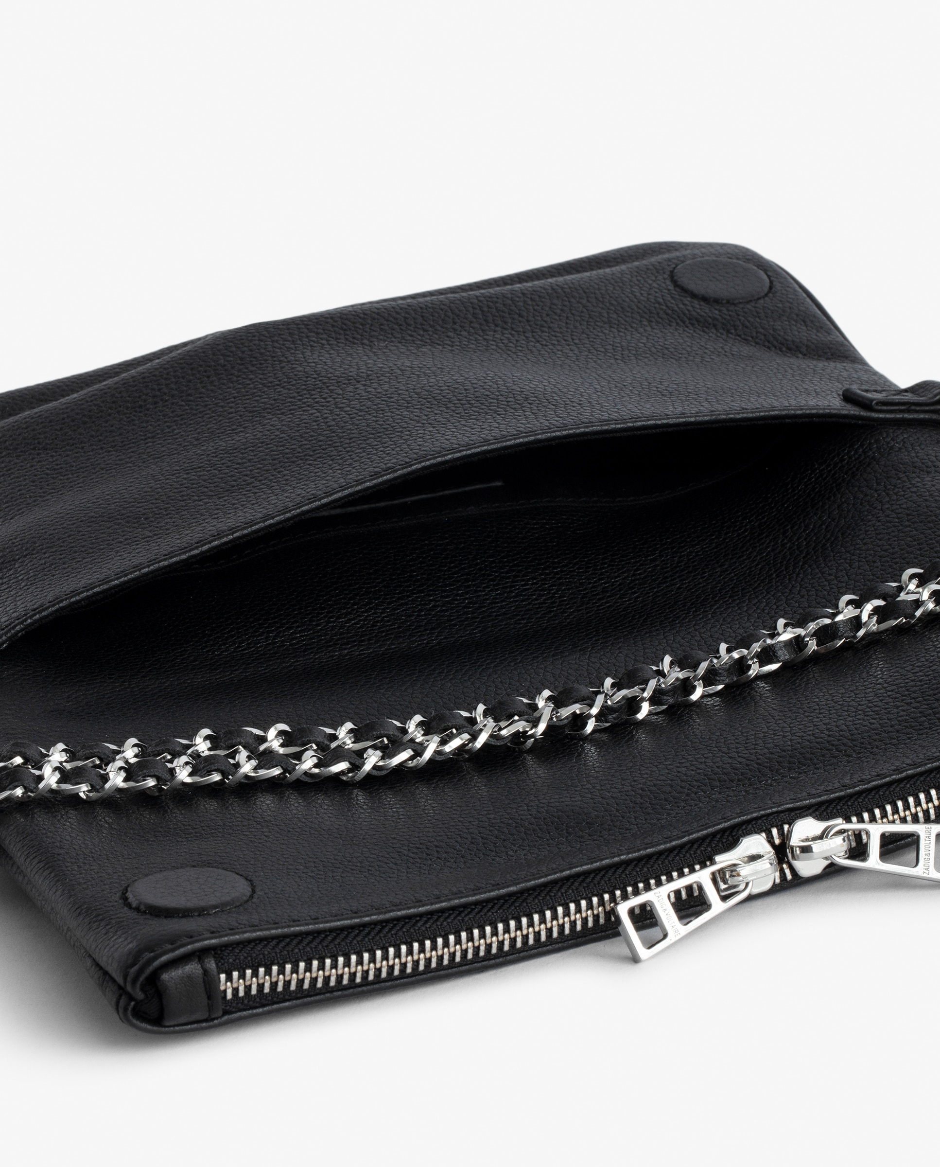 Bolso de mano mediano de cuero granulado con doble cadena y alas de strass - Zadig & Voltaire - Negro Negro-3