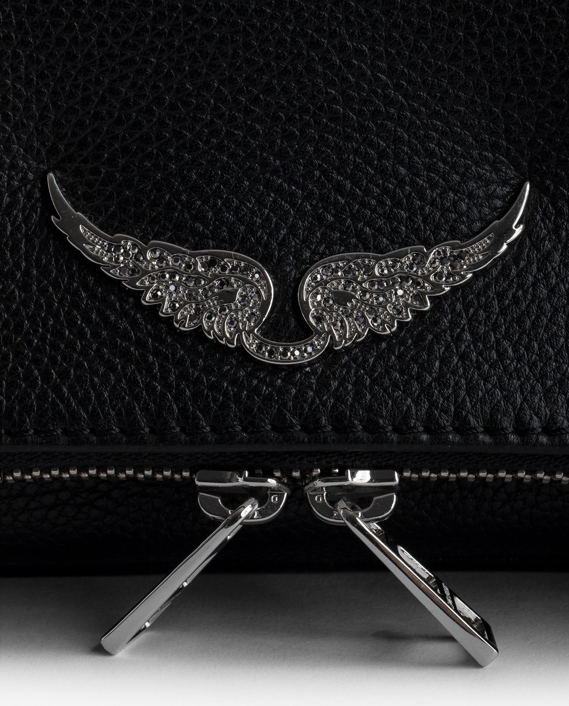 Bolso de mano mediano de cuero granulado con doble cadena y alas de strass - Zadig & Voltaire - Negro Negro-4