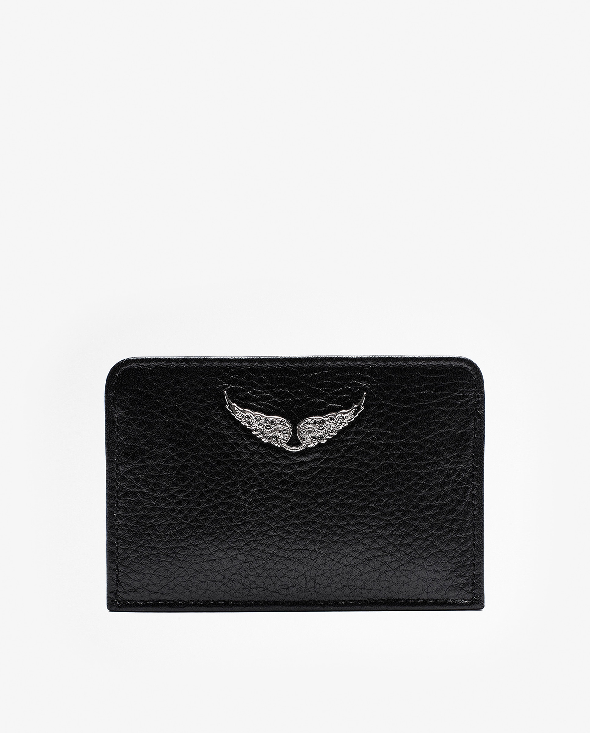 Tarjetero de cuero granulado con alas de estrás - Zadig & Voltaire - Negro Negro-1