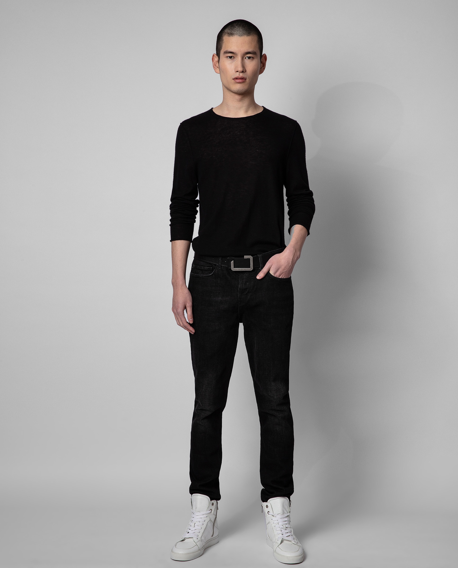 Jersey Teiss de hombre en cachemira de color con cuello redondo - Zadig & Voltaire - Negro Negro-3