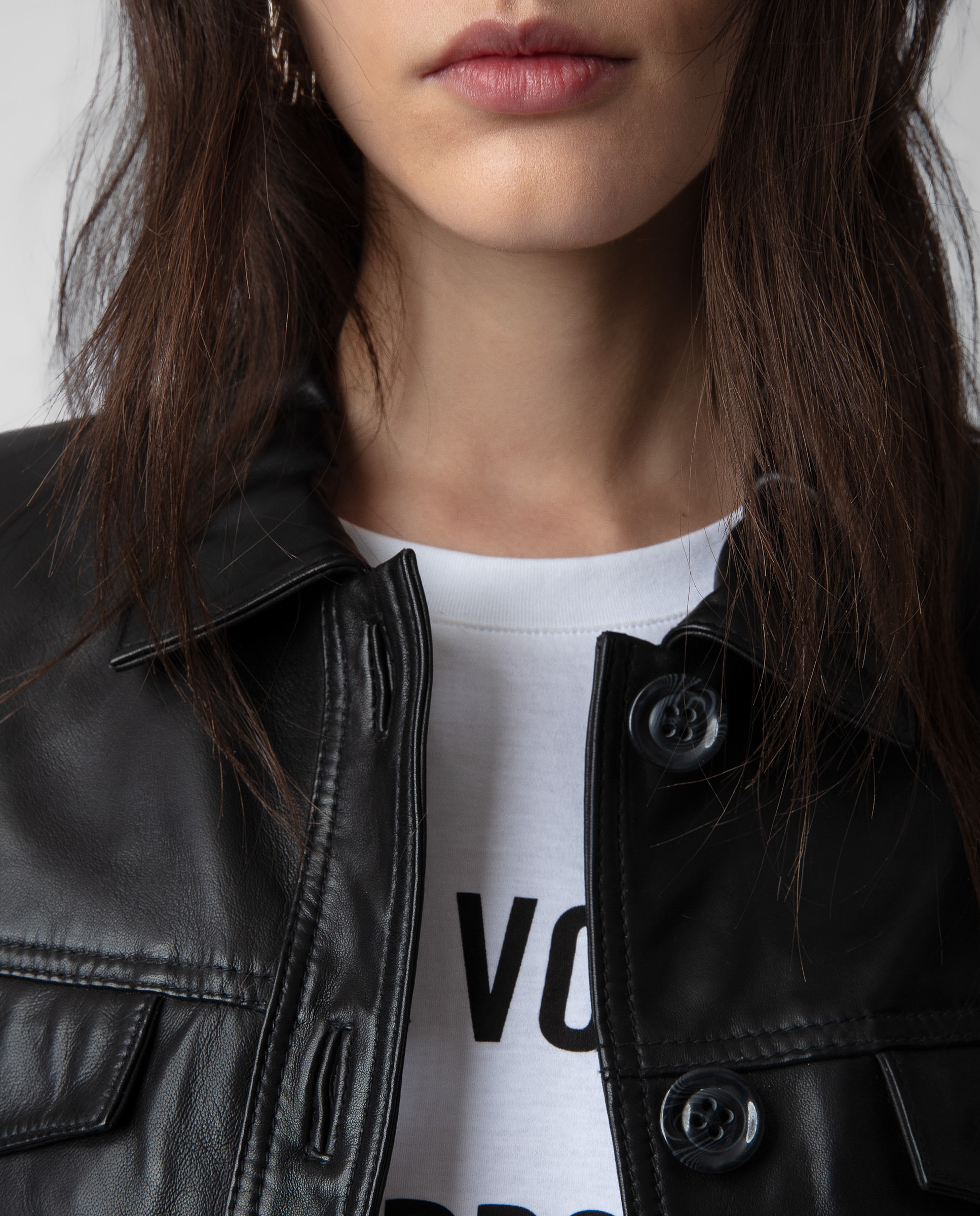 Cazadora de mujer ajustada abotonada de piel - Zadig & Voltaire - Negro Negro-4