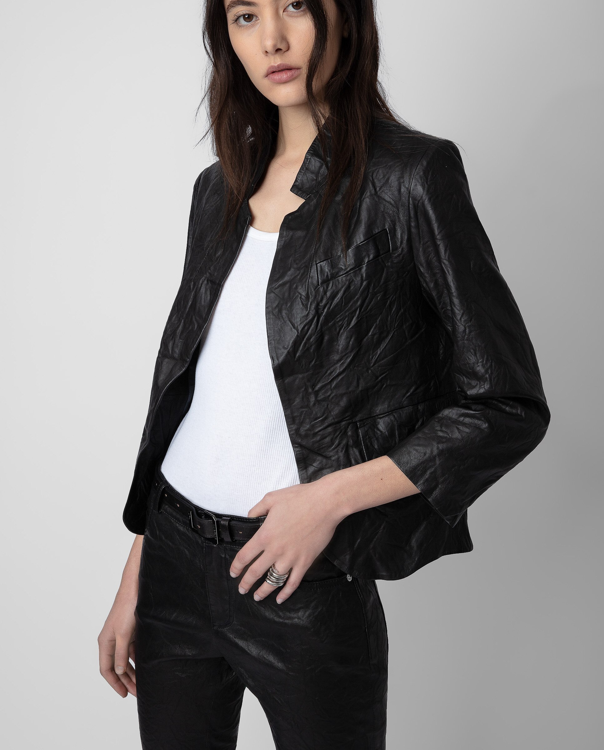 Blazer de mujer Verys de cuero arrugado - Zadig & Voltaire - Negro Negro-1