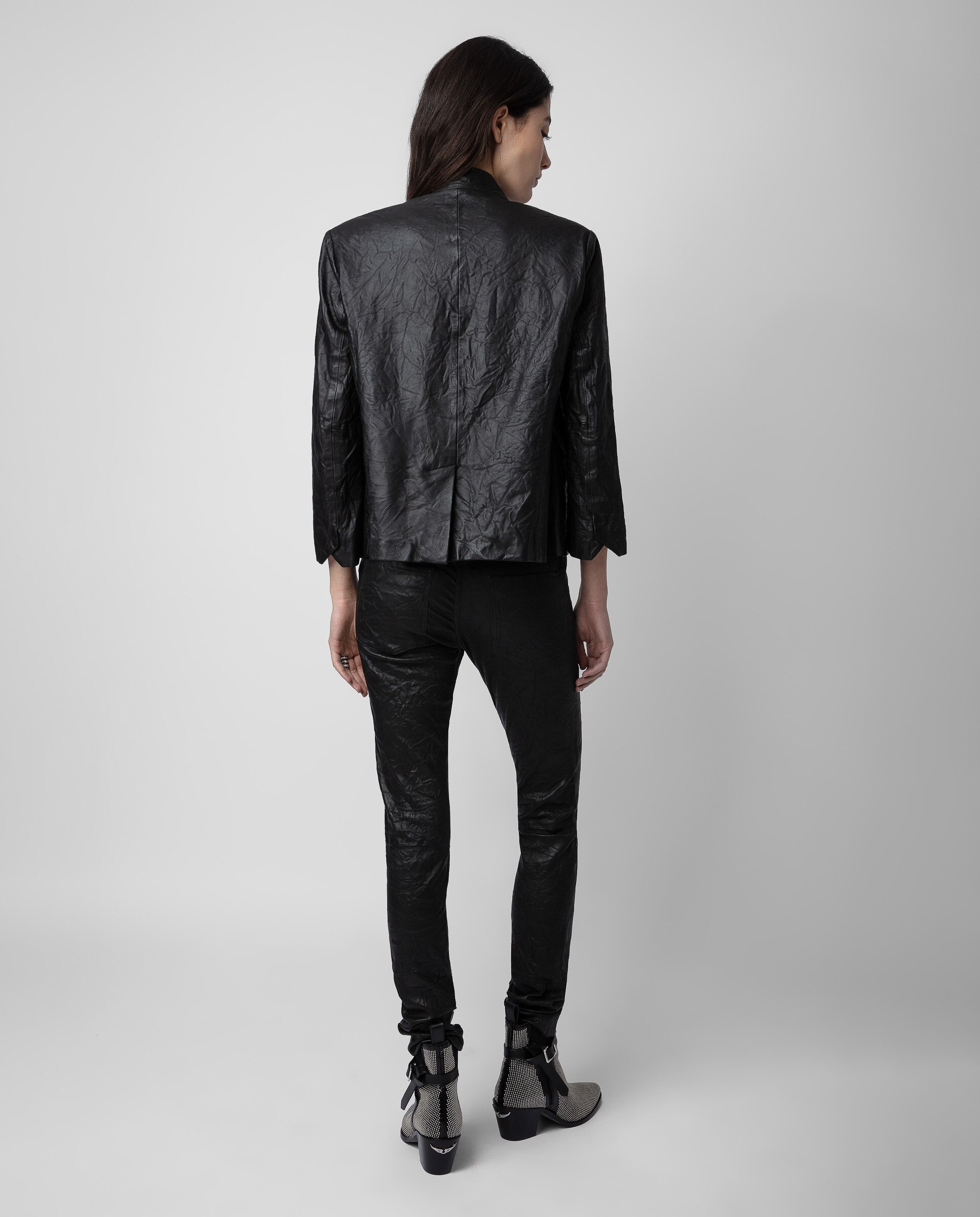 Blazer de mujer Verys de cuero arrugado - Zadig & Voltaire - Negro Negro-2