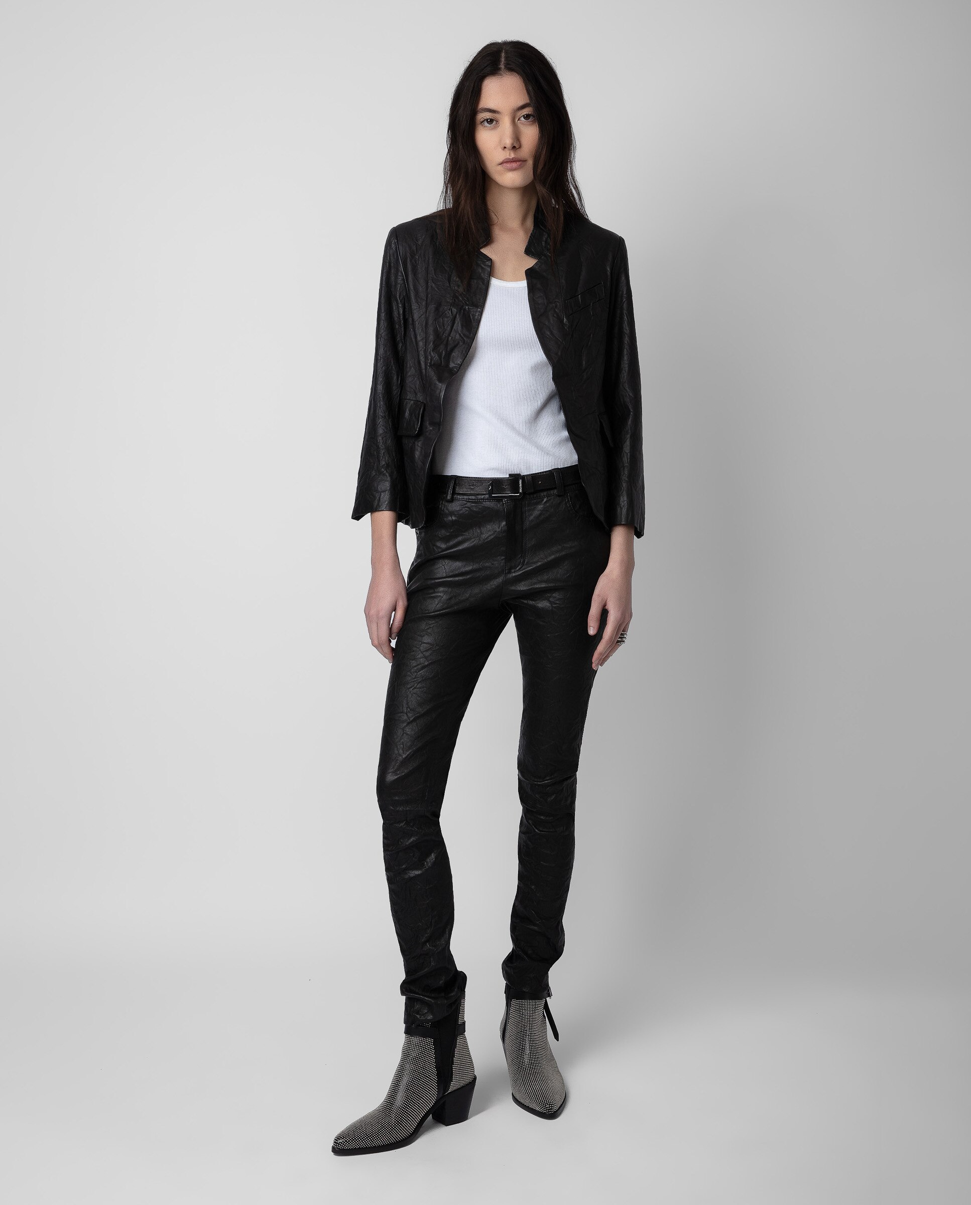Blazer de mujer Verys de cuero arrugado - Zadig & Voltaire - Negro Negro-3
