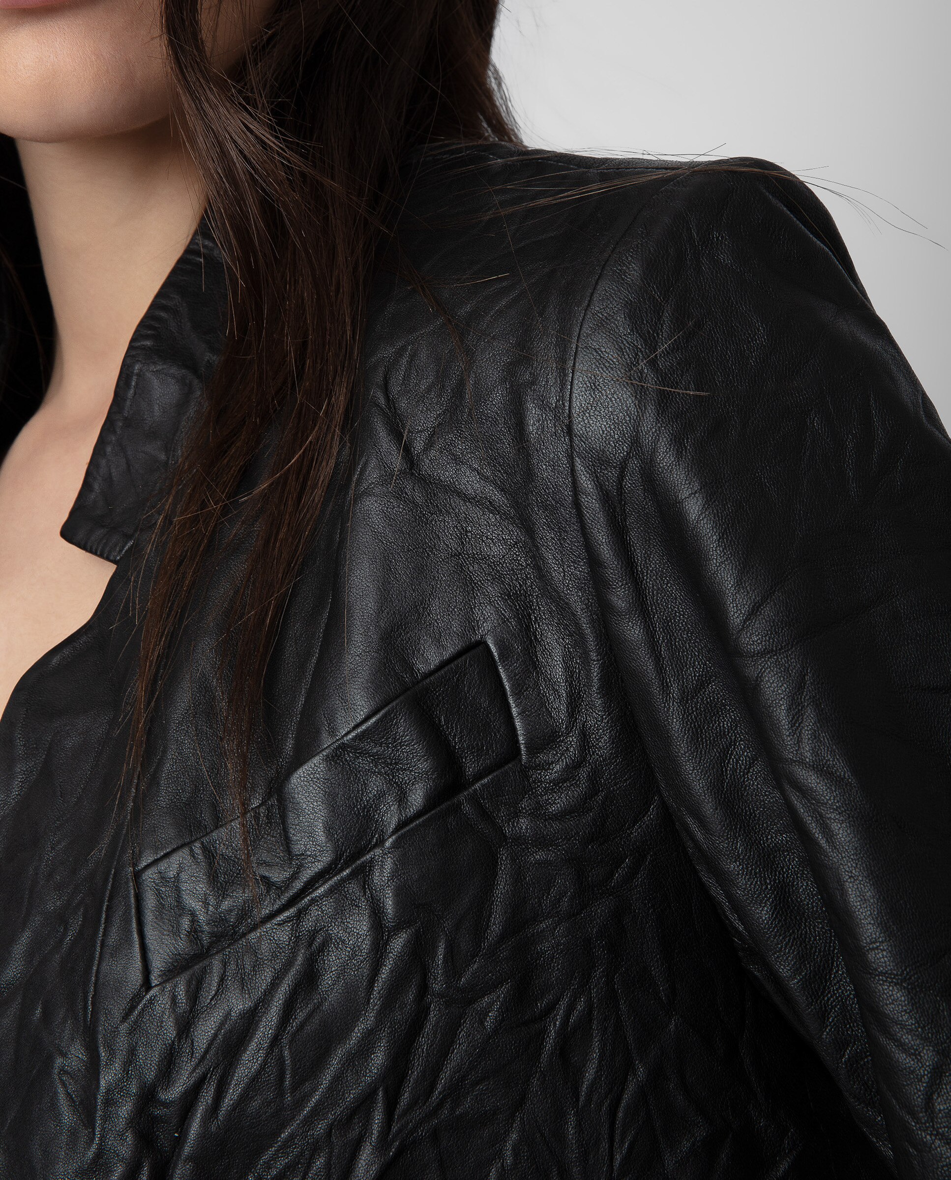 Blazer de mujer Verys de cuero arrugado - Zadig & Voltaire - Negro Negro-4