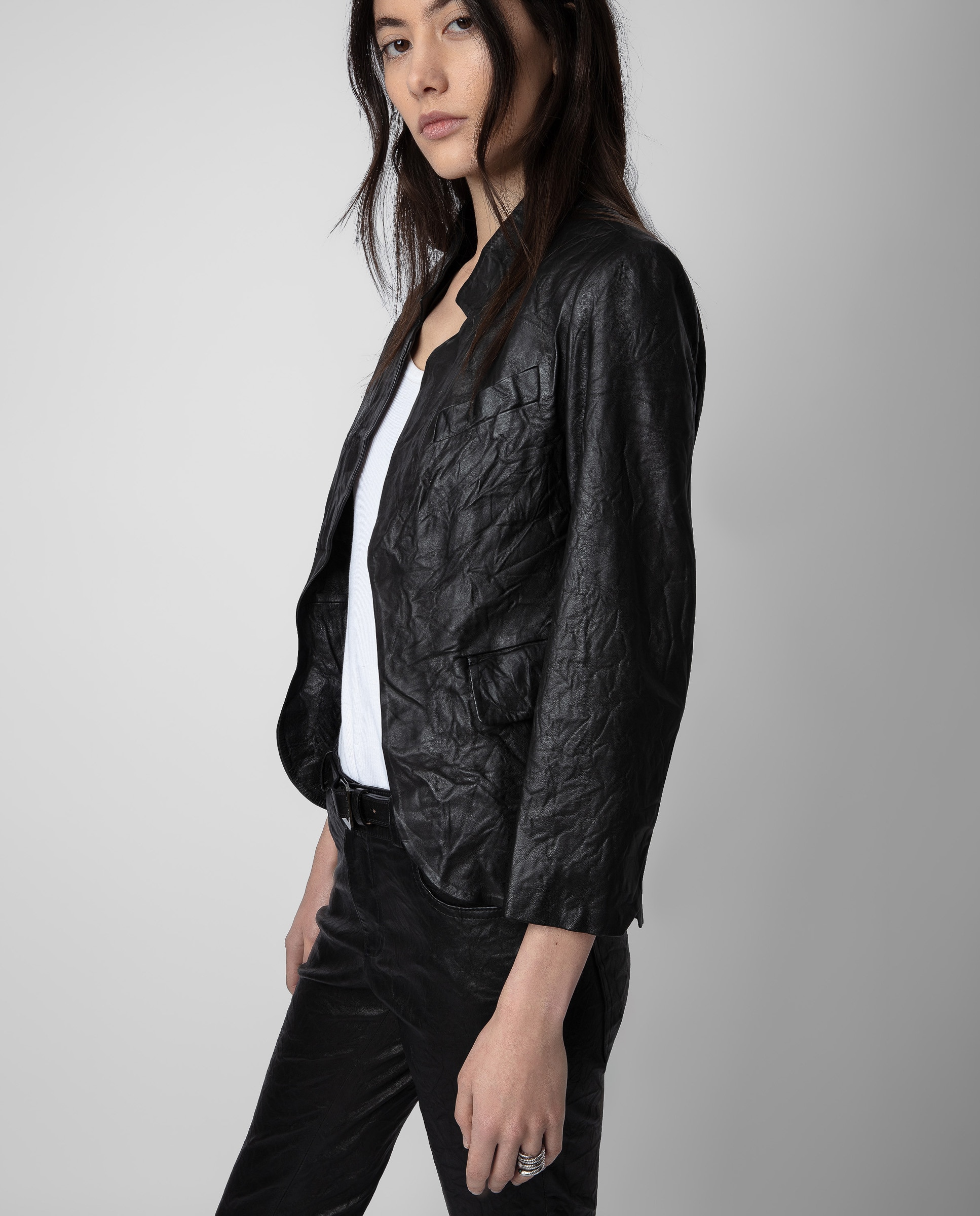 Blazer de mujer Verys de cuero arrugado - Zadig & Voltaire - Negro Negro-6