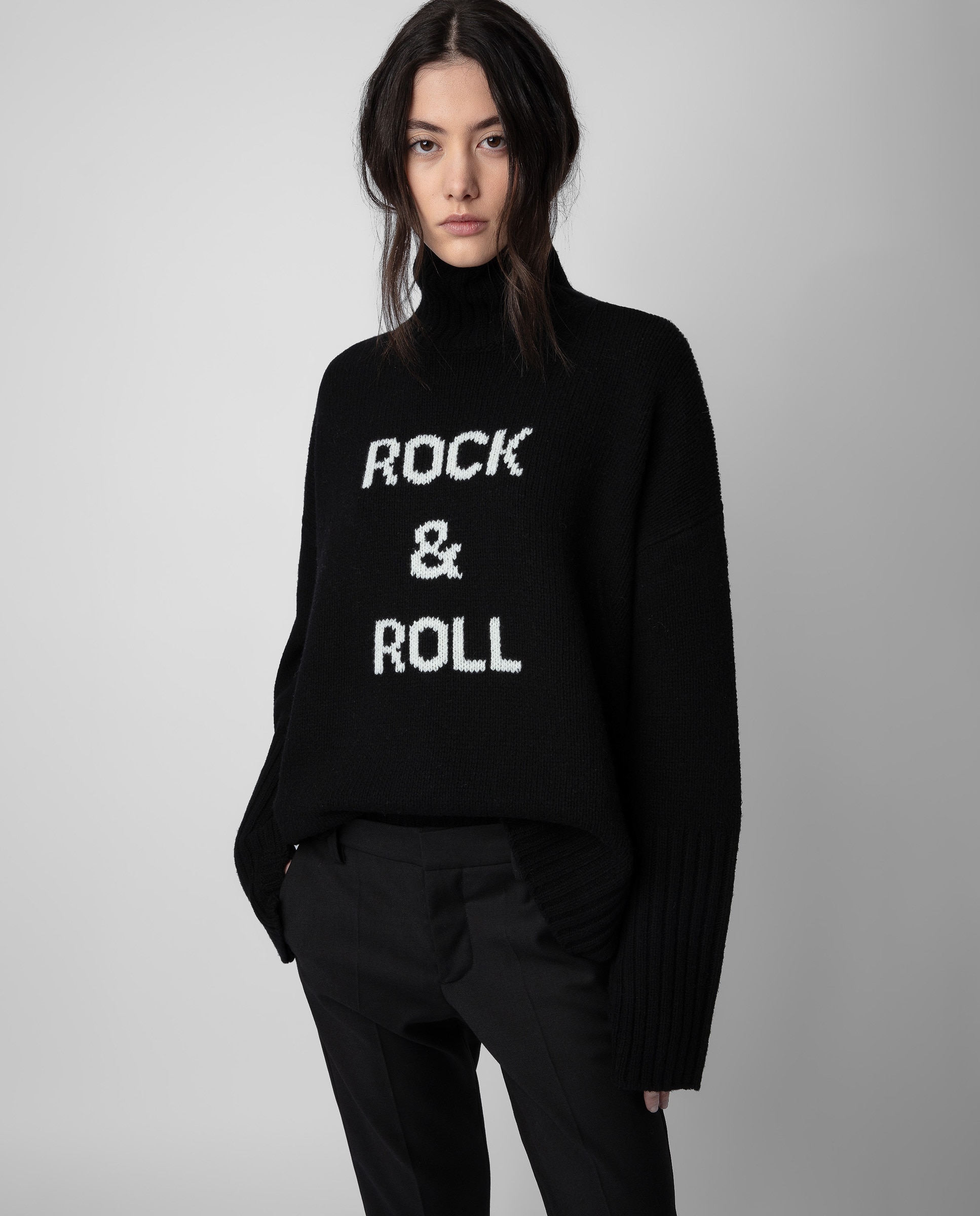 Jersey de mujer Alma Rock & Roll de lana merino con cuello alto - Zadig & Voltaire - Negro Negro-1