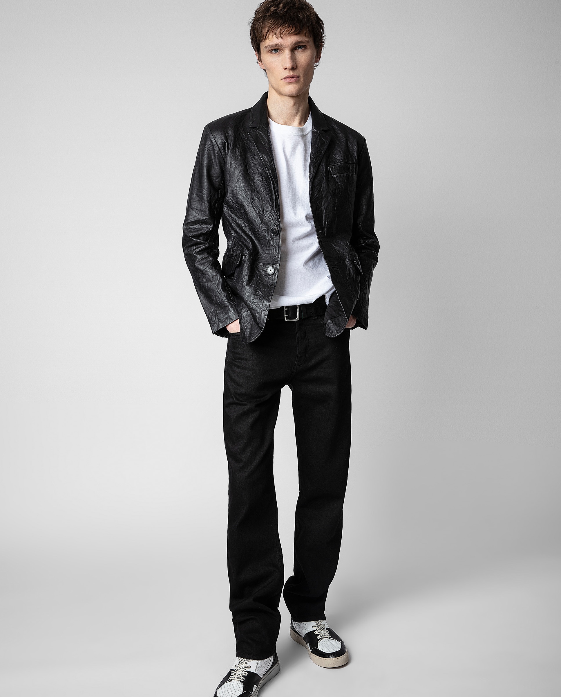 Zadig & Voltaire - Chaqueta de piel de hombre Valfried Crinkle arrugada con botones.