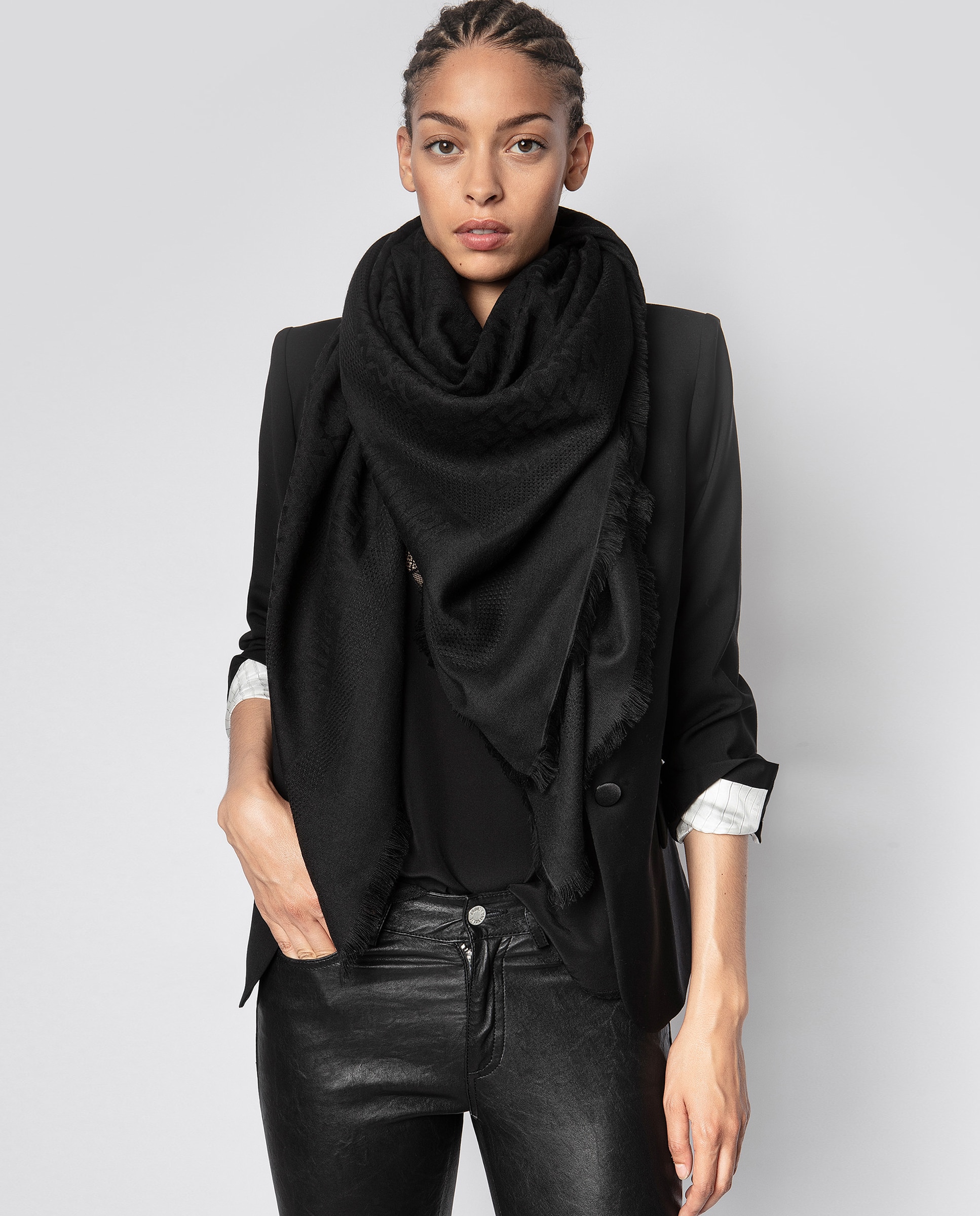 Pañuelo de mujer grande de jacquard - Zadig & Voltaire - Negro Negro-5