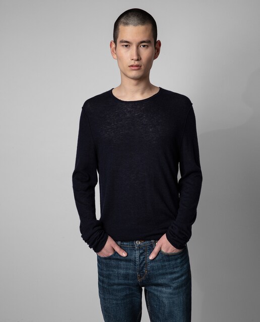 Imagen 0 de Jersey Teiss de hombre en cachemira de color azul con cuello redondo