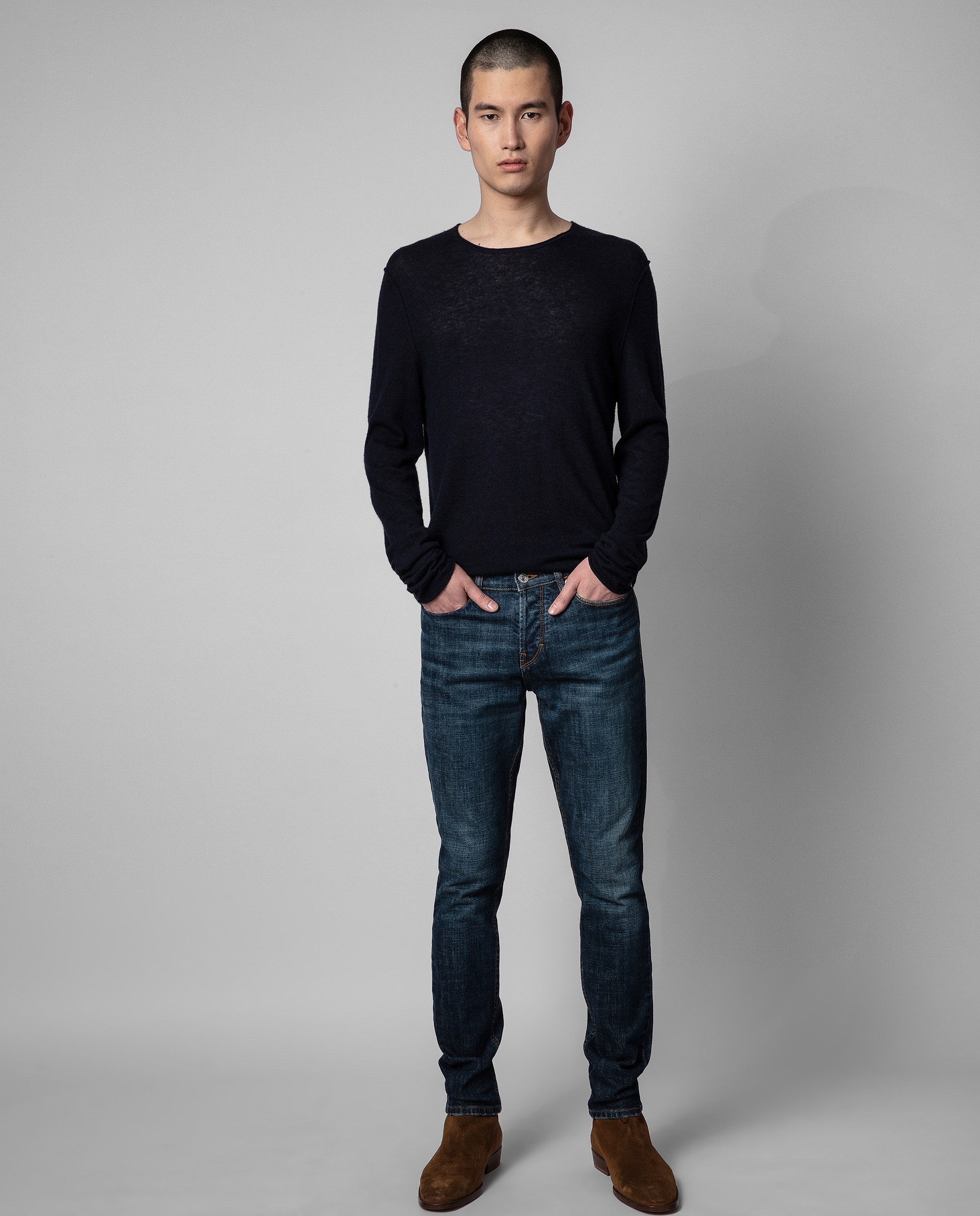 Jersey Teiss de hombre en cachemira de color azul con cuello redondo - Zadig & Voltaire - Azul marino Azul marino-3