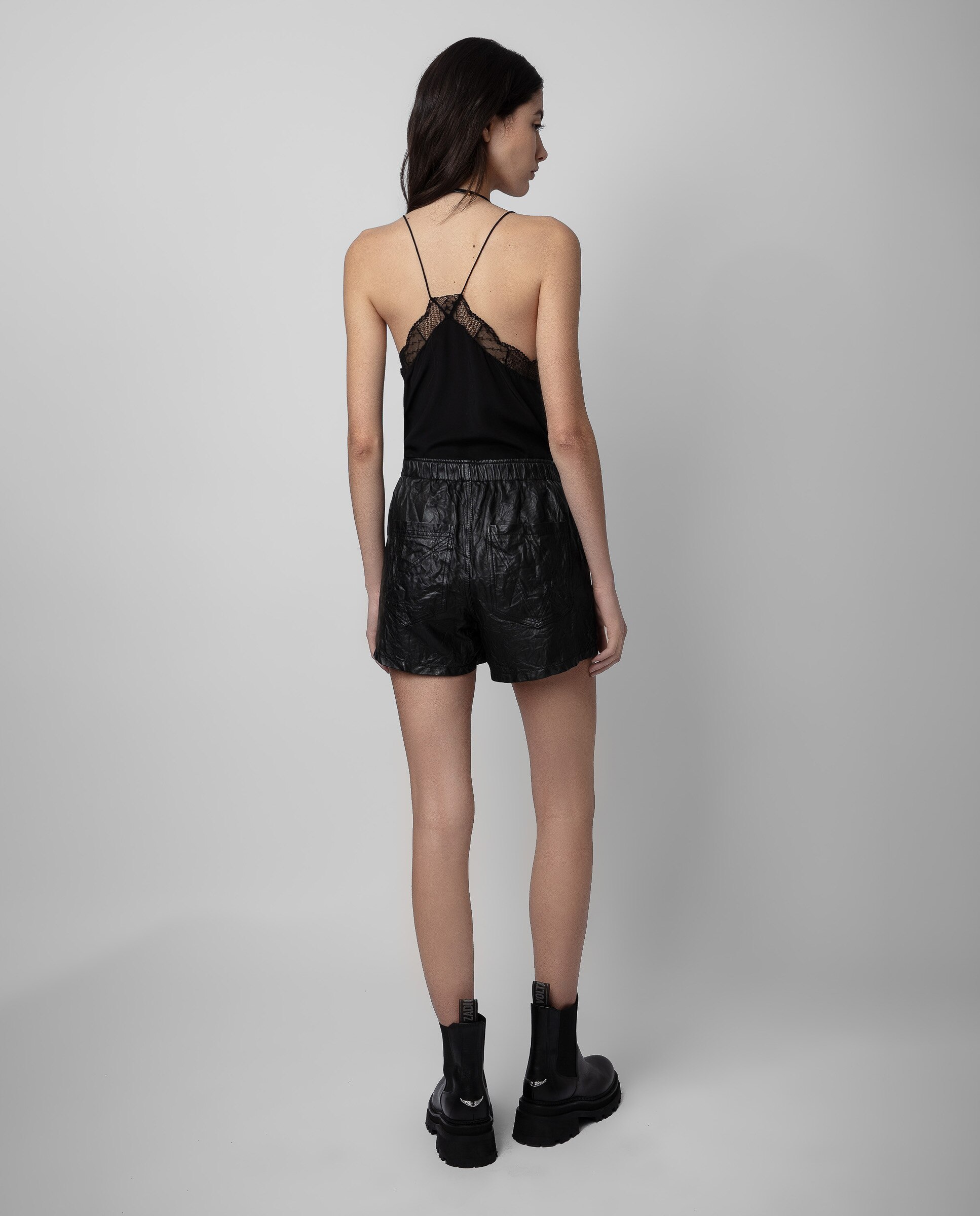 Short de mujer Phlame de cuero arrugado - Zadig & Voltaire - Negro Negro-4