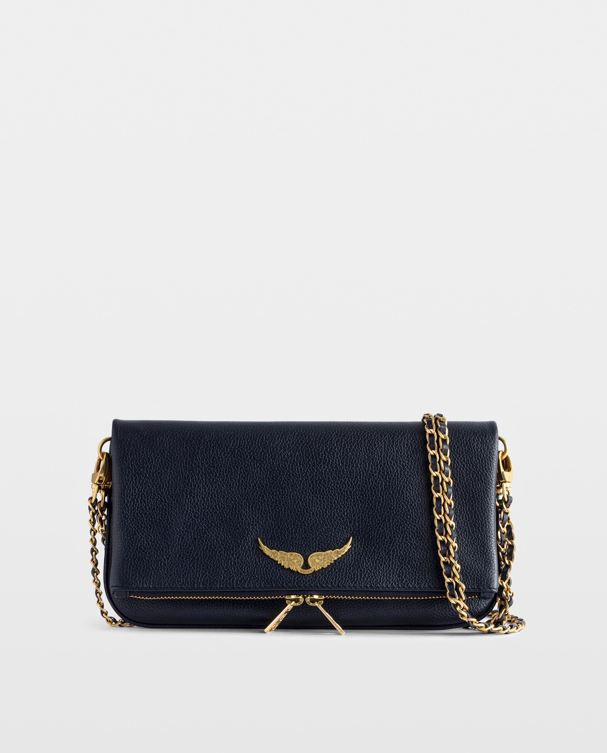 Bolso de mano rock de cuero granulado con doble cadena y strass - Zadig & Voltaire - Azul marino Azul marino-1