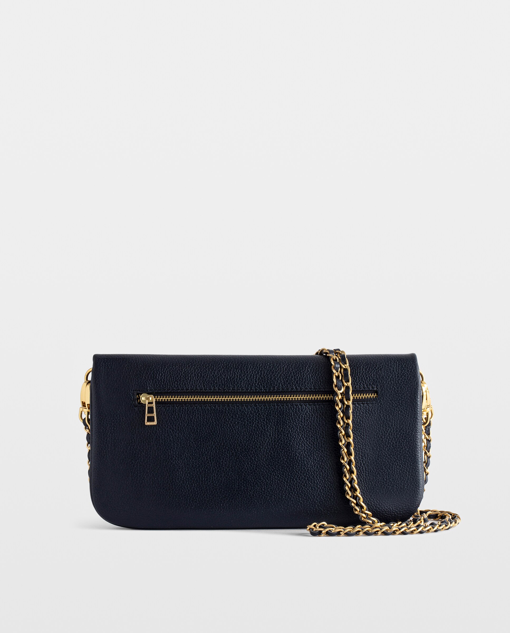 Bolso de mano rock de cuero granulado con doble cadena y strass - Zadig & Voltaire - Azul marino Azul marino-5