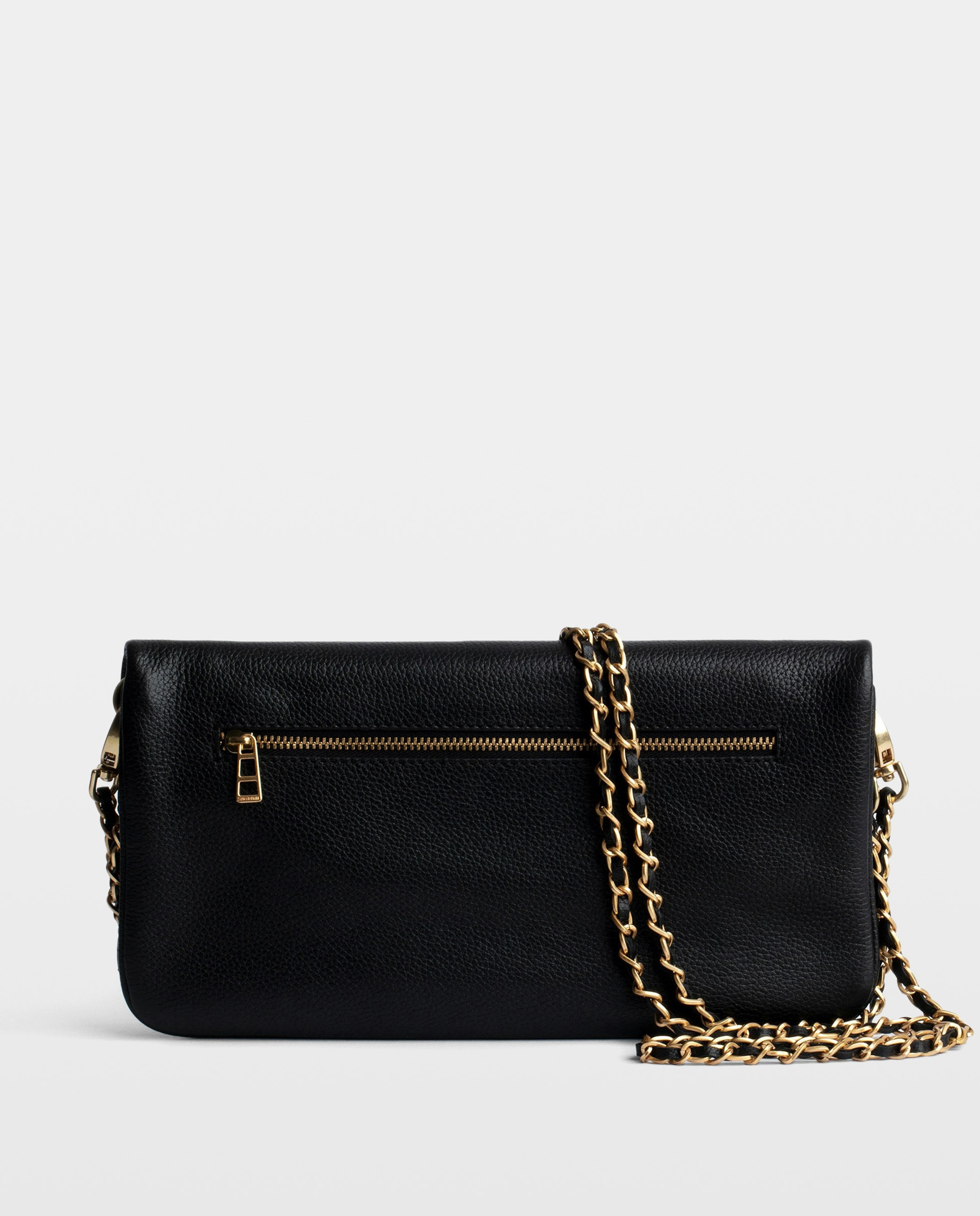 Bolso de mano rock de cuero granulado con doble cadena y strass - Zadig & Voltaire - Negro / Natural Negro / Natural-4