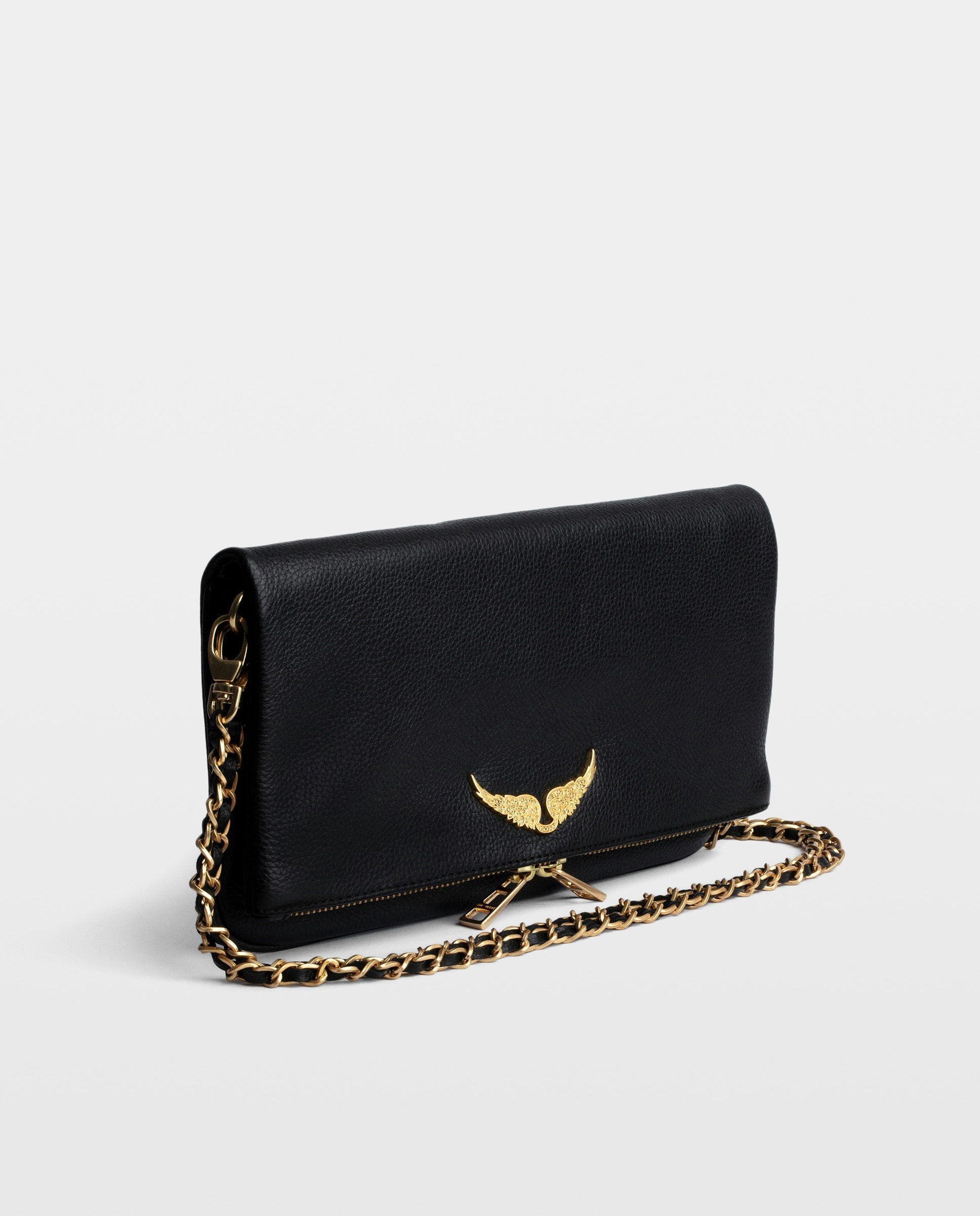 Bolso de mano rock de cuero granulado con doble cadena y strass - Zadig & Voltaire - Negro / Natural Negro / Natural-3
