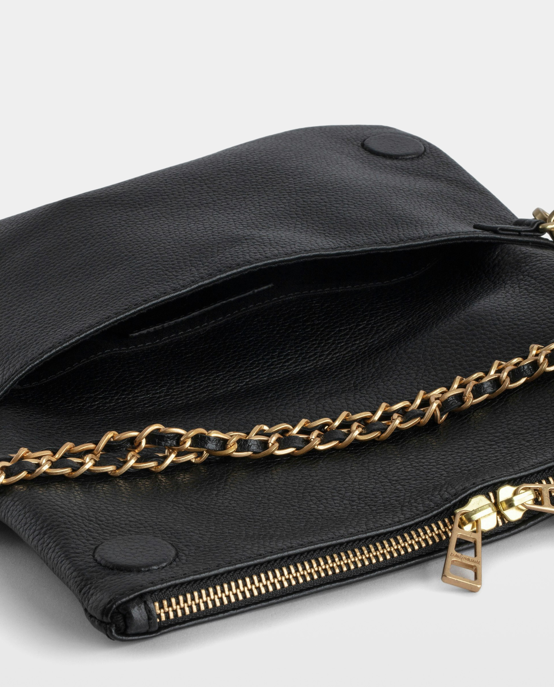 Bolso de mano rock de cuero granulado con doble cadena y strass - Zadig & Voltaire - Negro / Natural Negro / Natural-5