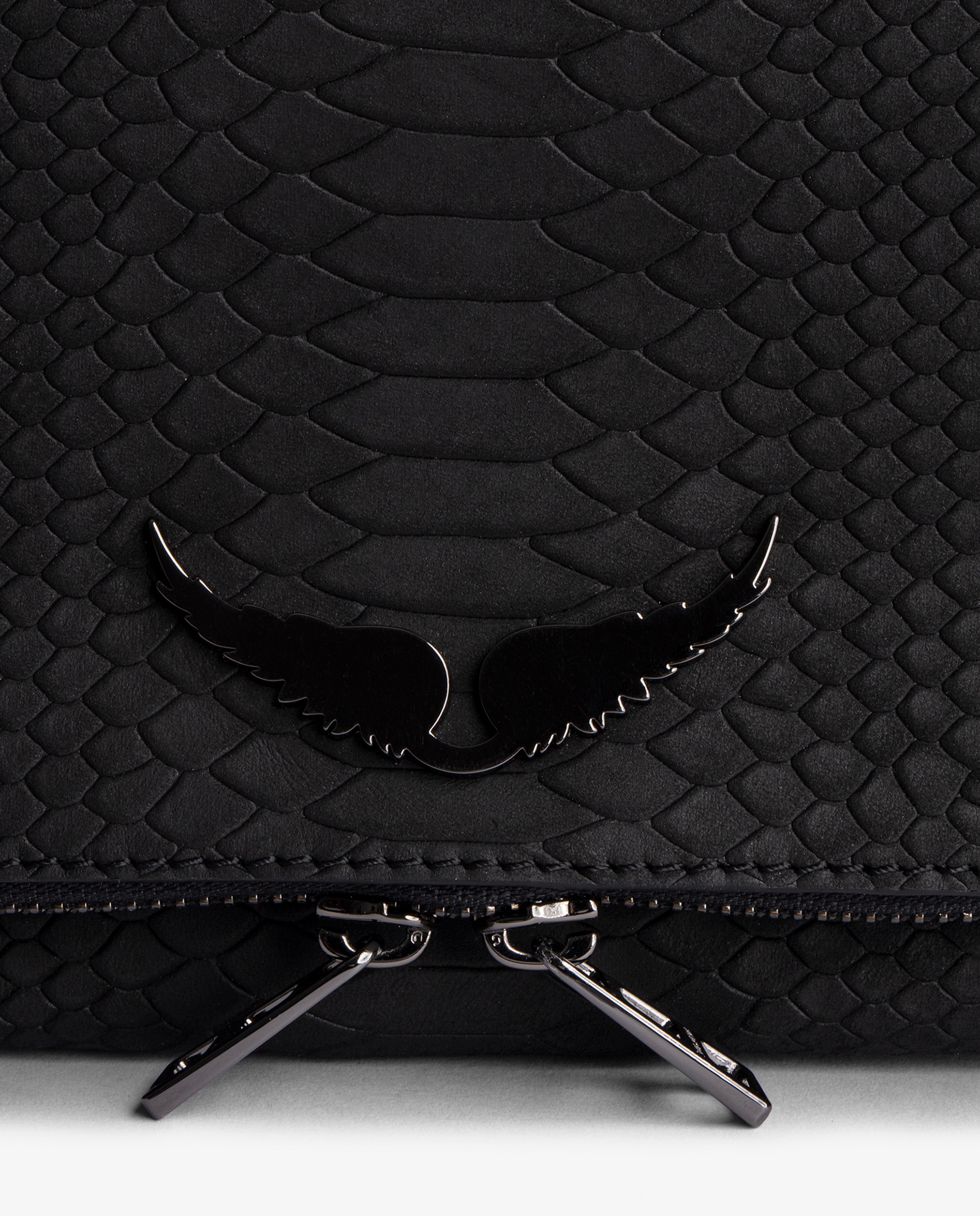 Bolso de mano mediano multiposición en piel efecto pitón con doble cadena entrelazada y cierre de cremallera - Zadig & Voltaire - Negro Negro-3