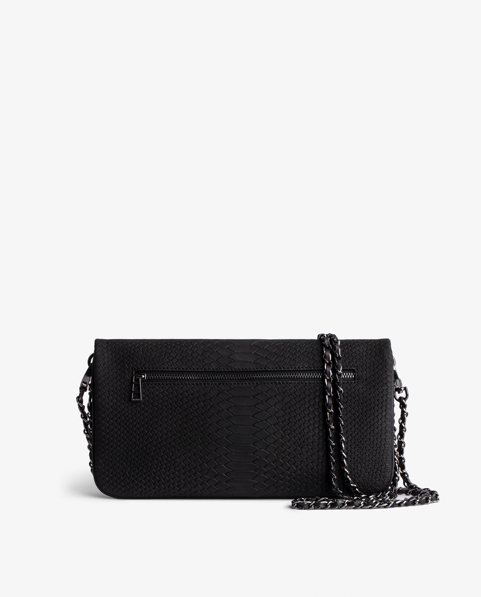Bolso de mano mediano multiposición en piel efecto pitón con doble cadena entrelazada y cierre de cremallera - Zadig & Voltaire - Negro Negro-4
