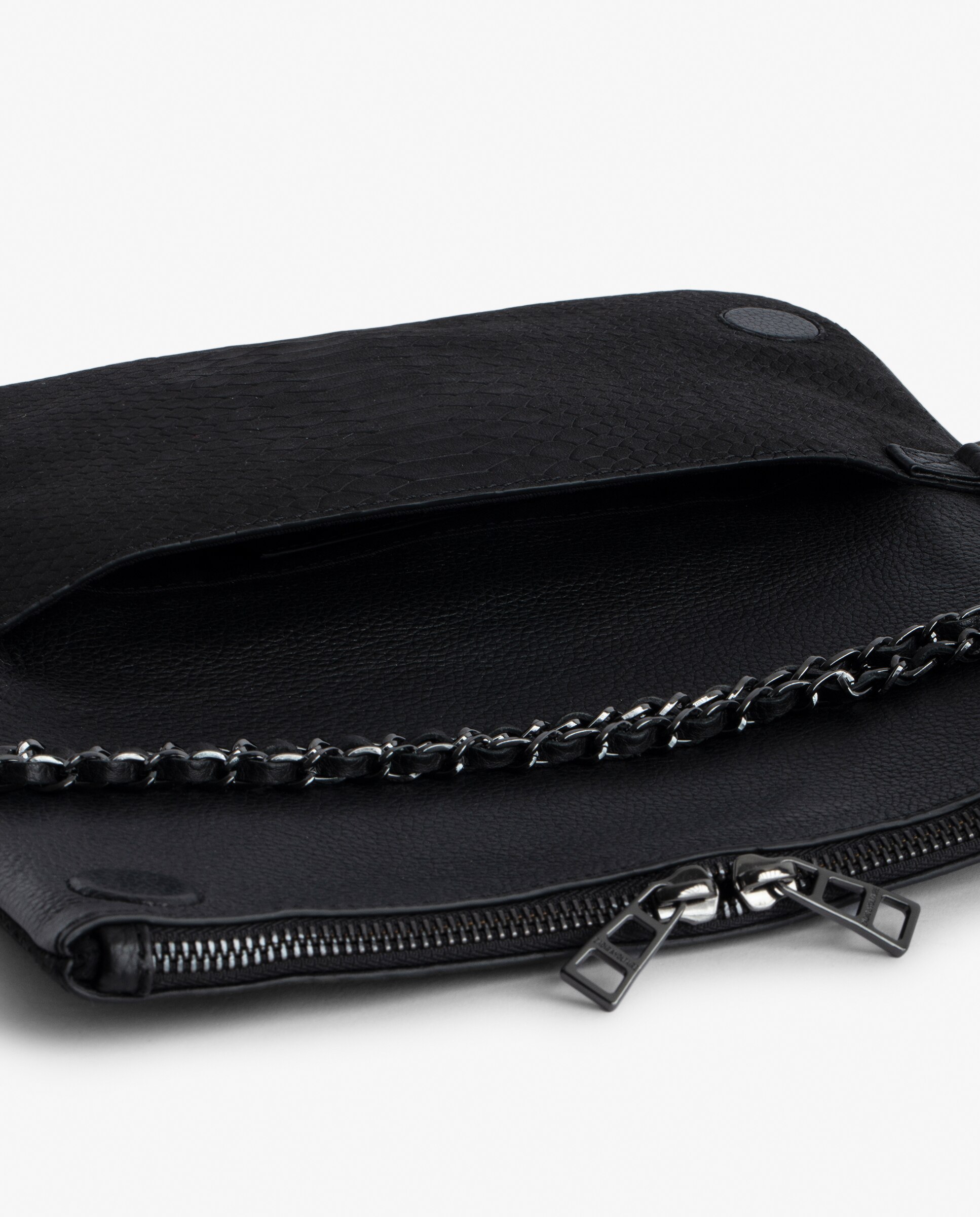 Bolso de mano mediano multiposición en piel efecto pitón con doble cadena entrelazada y cierre de cremallera - Zadig & Voltaire - Negro Negro-5