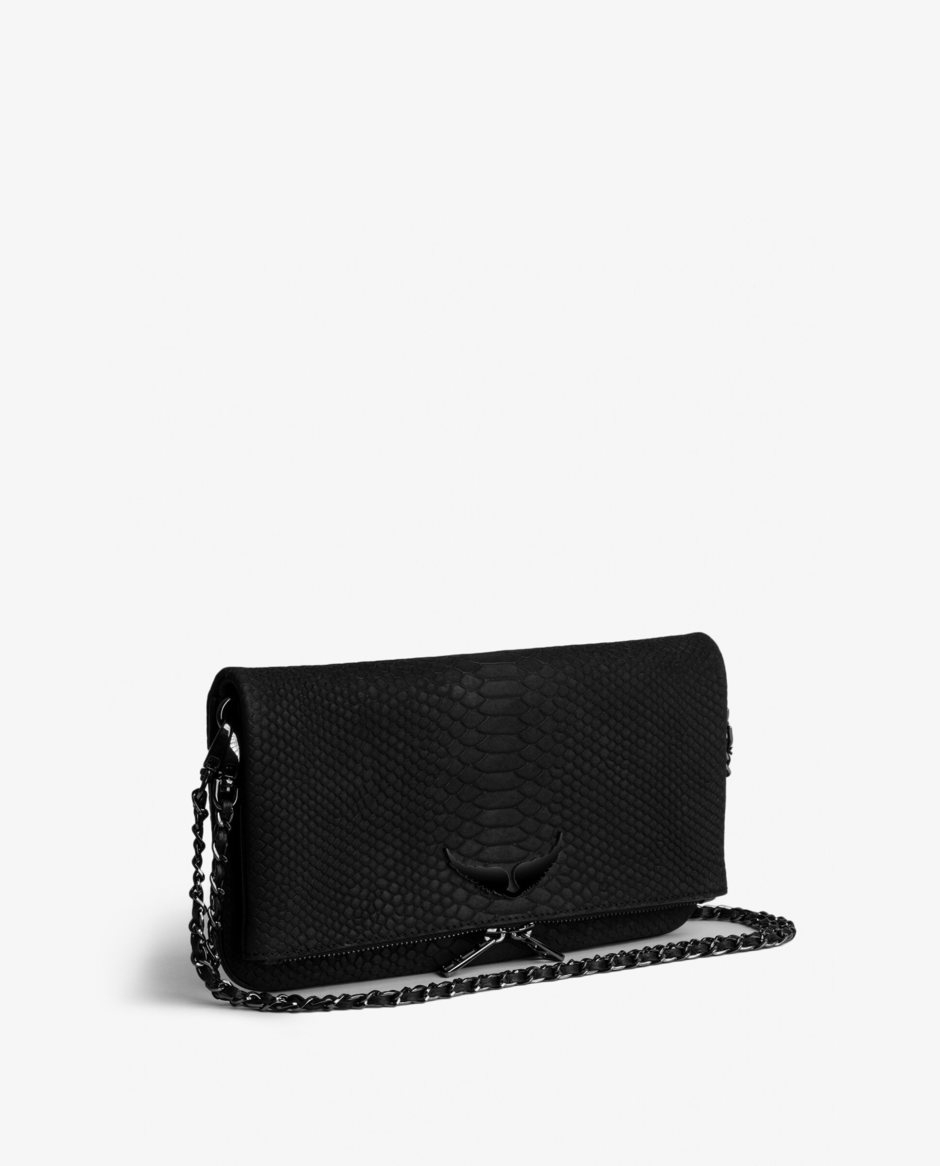 Bolso de mano mediano multiposición en piel efecto pitón con doble cadena entrelazada y cierre de cremallera - Zadig & Voltaire - Negro Negro-6