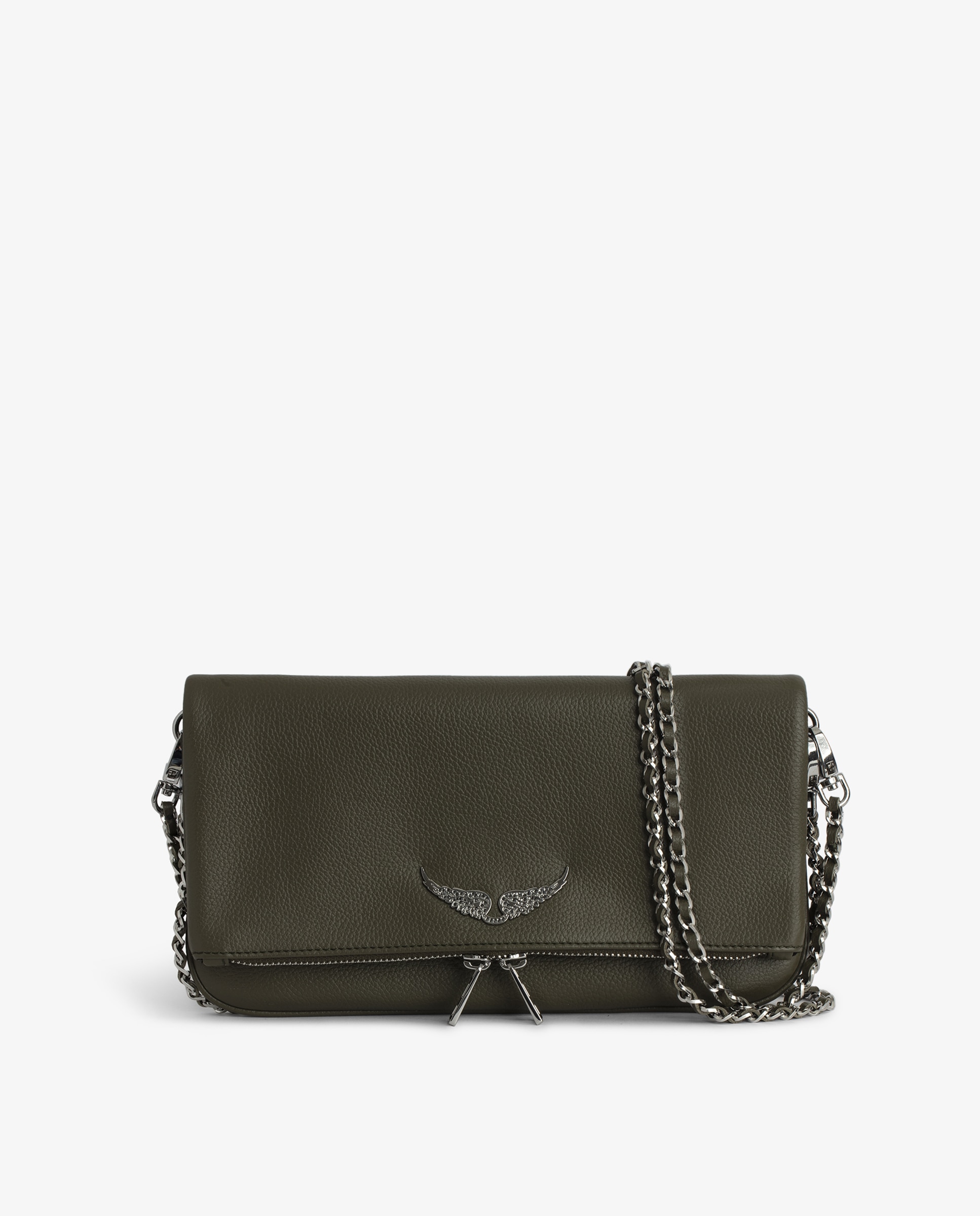 Bolso de mano rock de cuero granulado con doble cadena y strass - Zadig & Voltaire - Verde Verde-1
