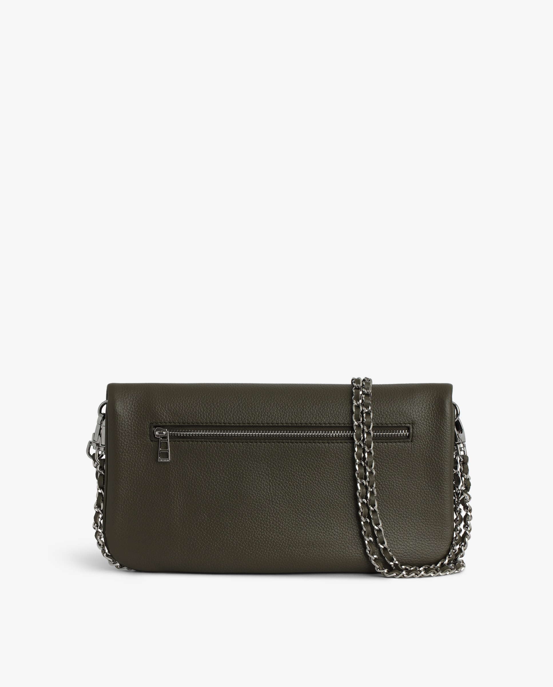 Bolso de mano rock de cuero granulado con doble cadena y strass - Zadig & Voltaire - Verde Verde-4