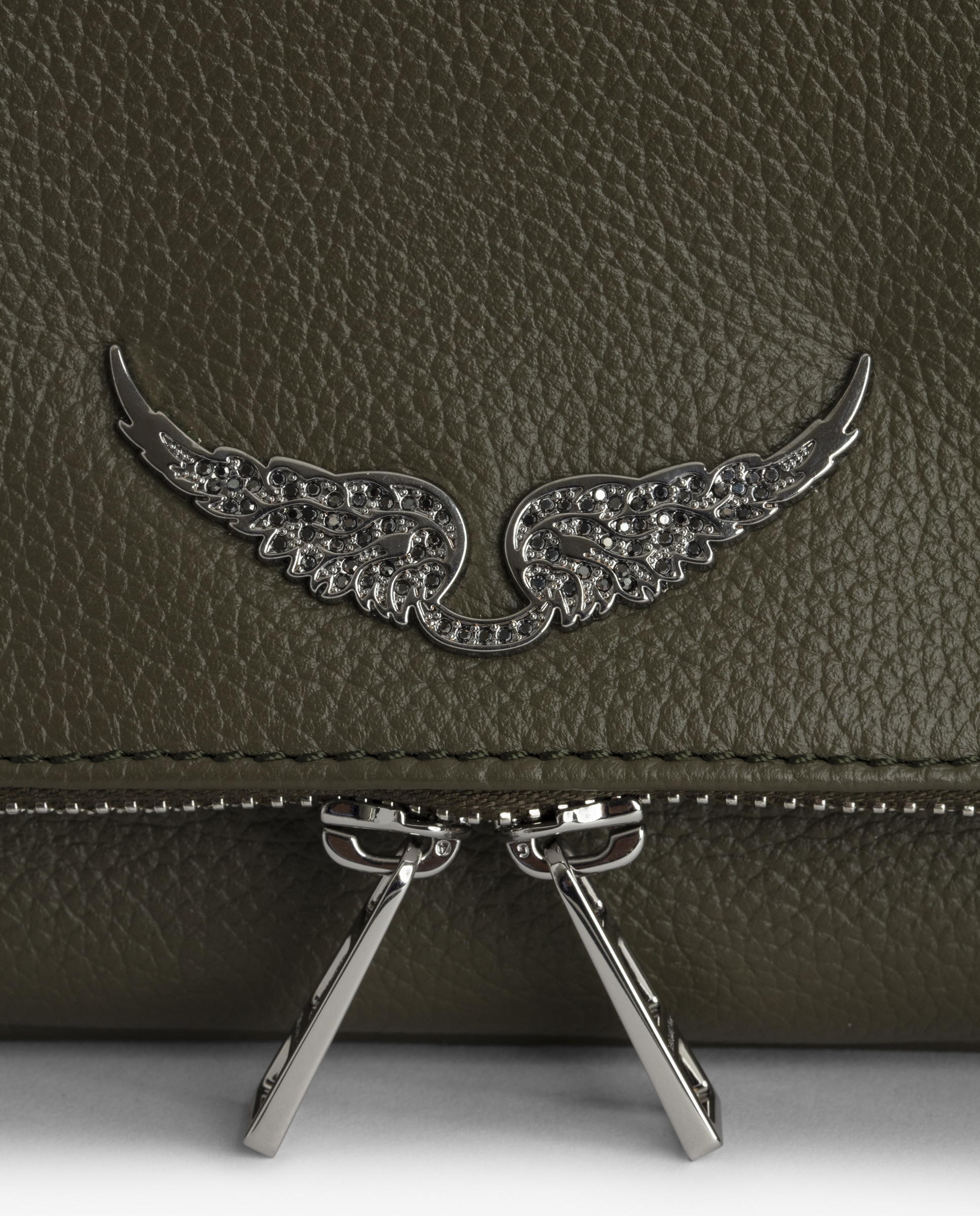 Bolso de mano rock de cuero granulado con doble cadena y strass - Zadig & Voltaire - Verde Verde-2