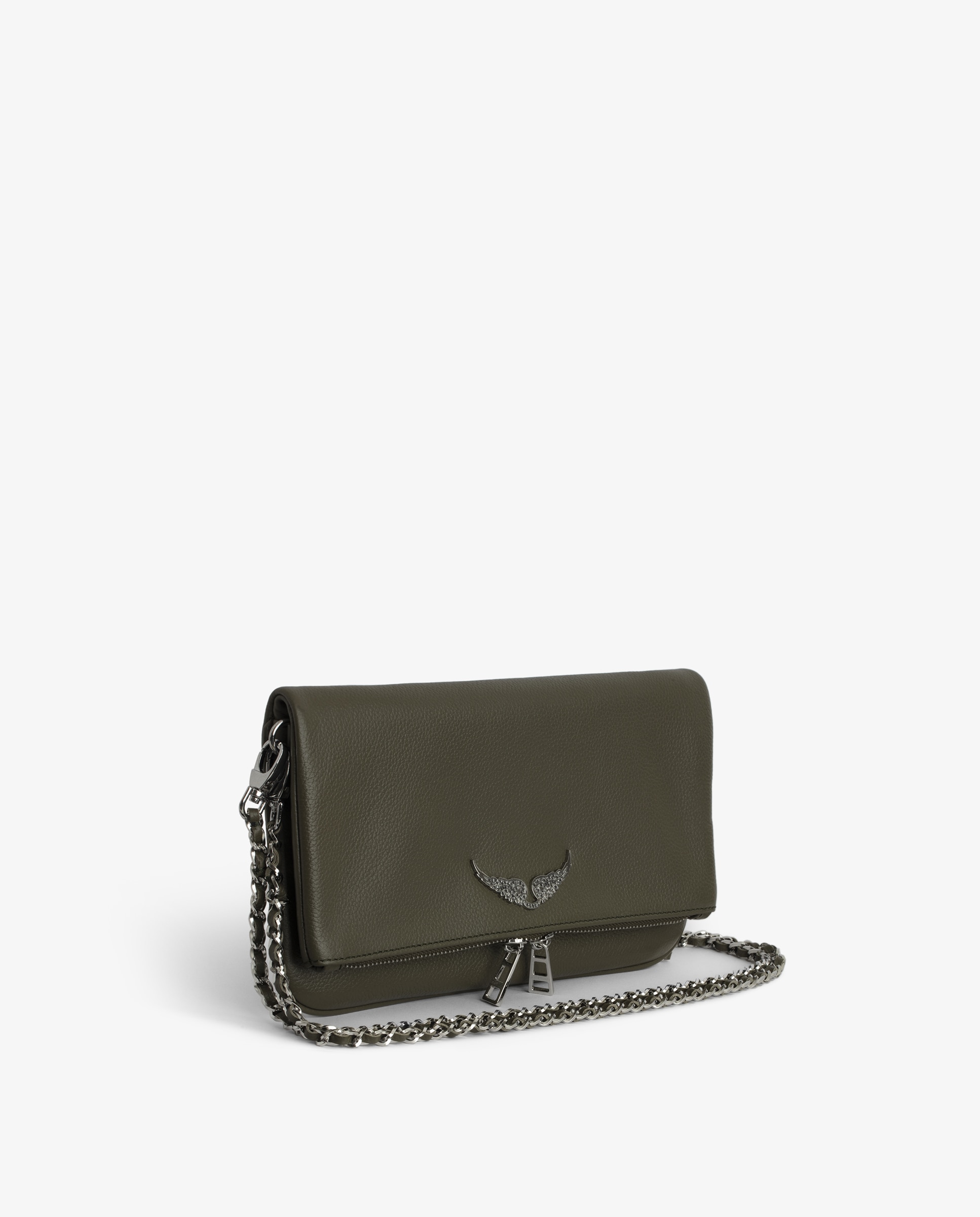 Bolso de mano rock de cuero granulado con doble cadena y strass - Zadig & Voltaire - Verde Verde-5