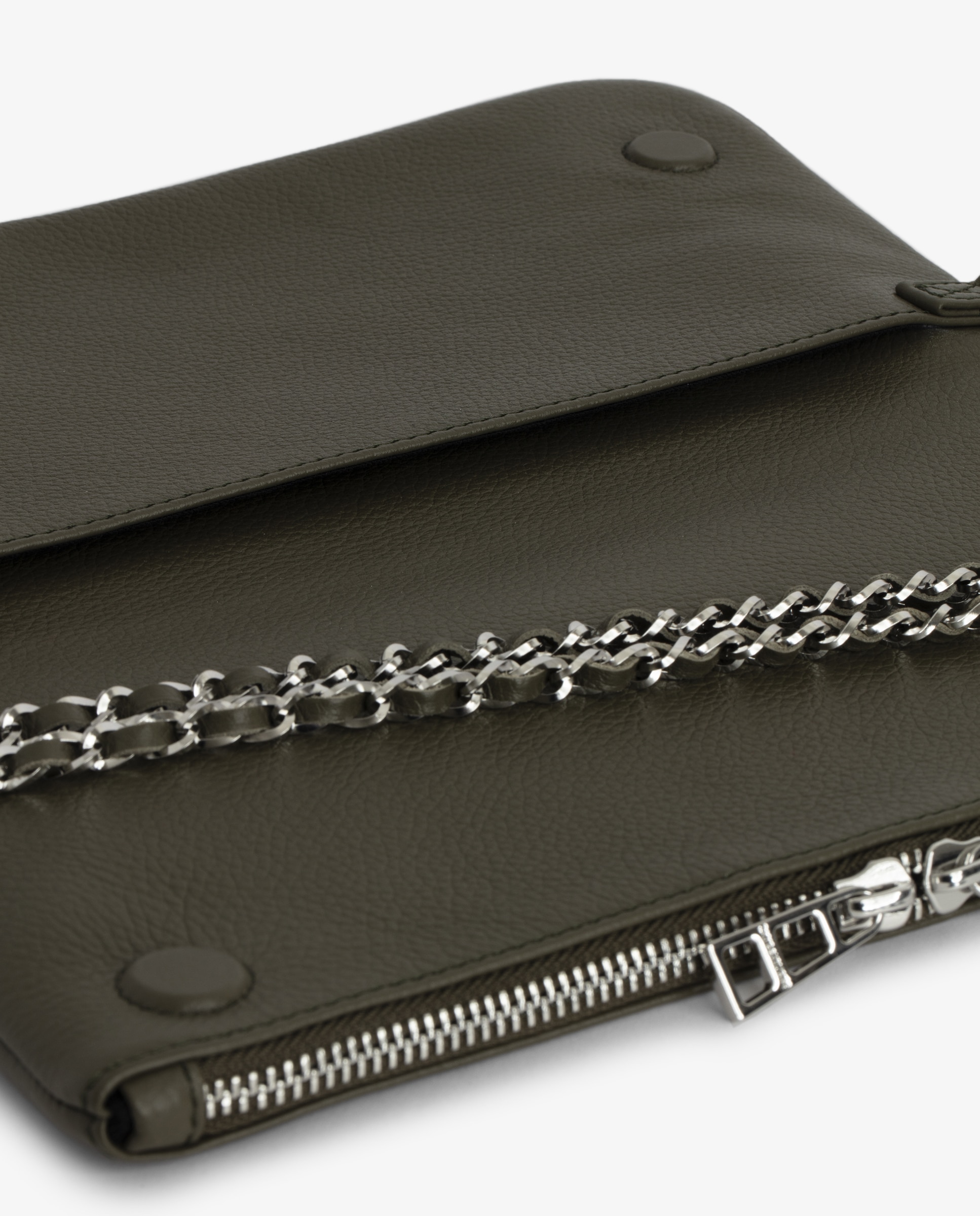 Bolso de mano rock de cuero granulado con doble cadena y strass - Zadig & Voltaire - Verde Verde-6