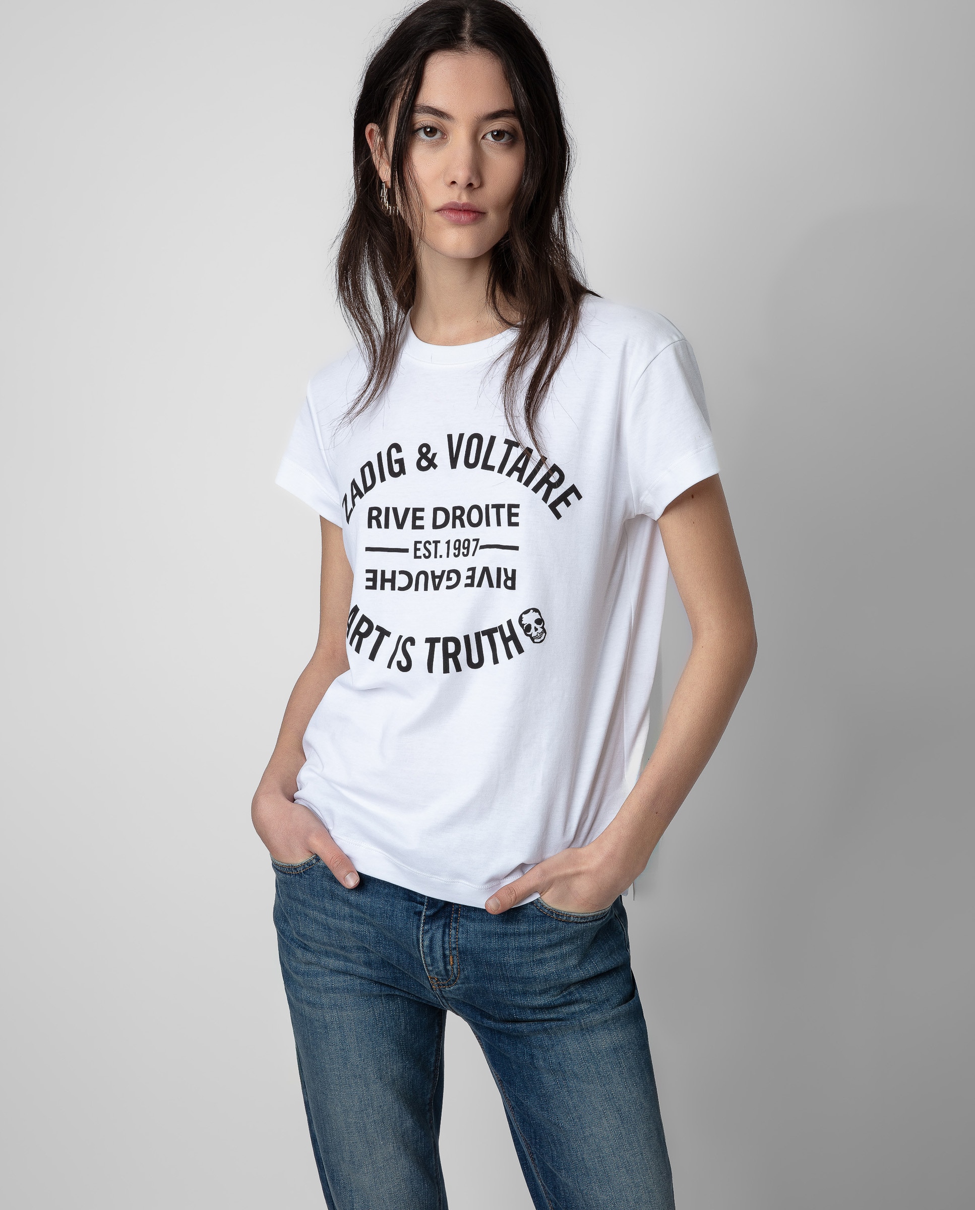 Camiseta de mujer con mensaje, manga corta y 100% algodón - Zadig & Voltaire - Blanco Blanco-1