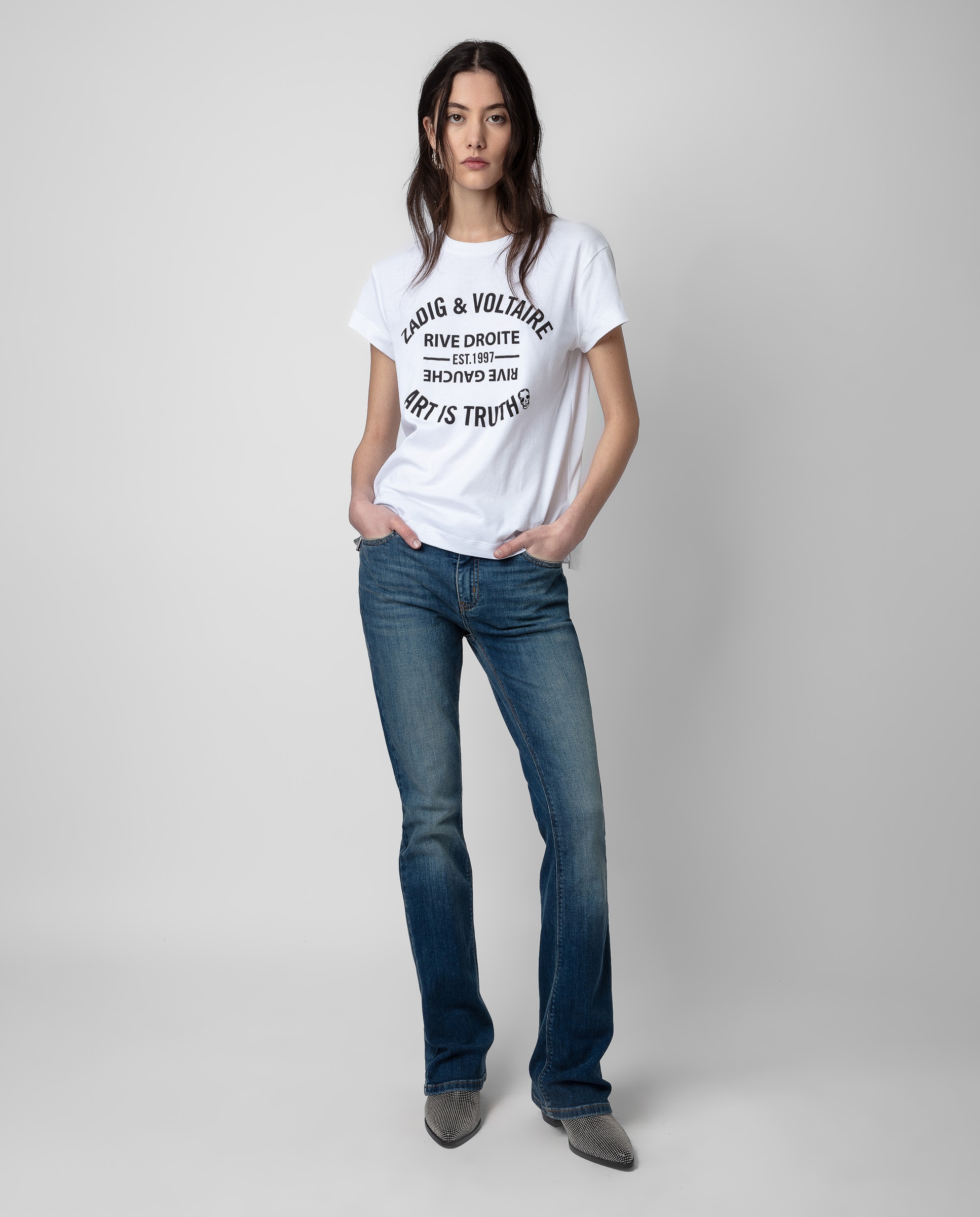 Camiseta de mujer con mensaje, manga corta y 100% algodón - Zadig & Voltaire - Blanco Blanco-3
