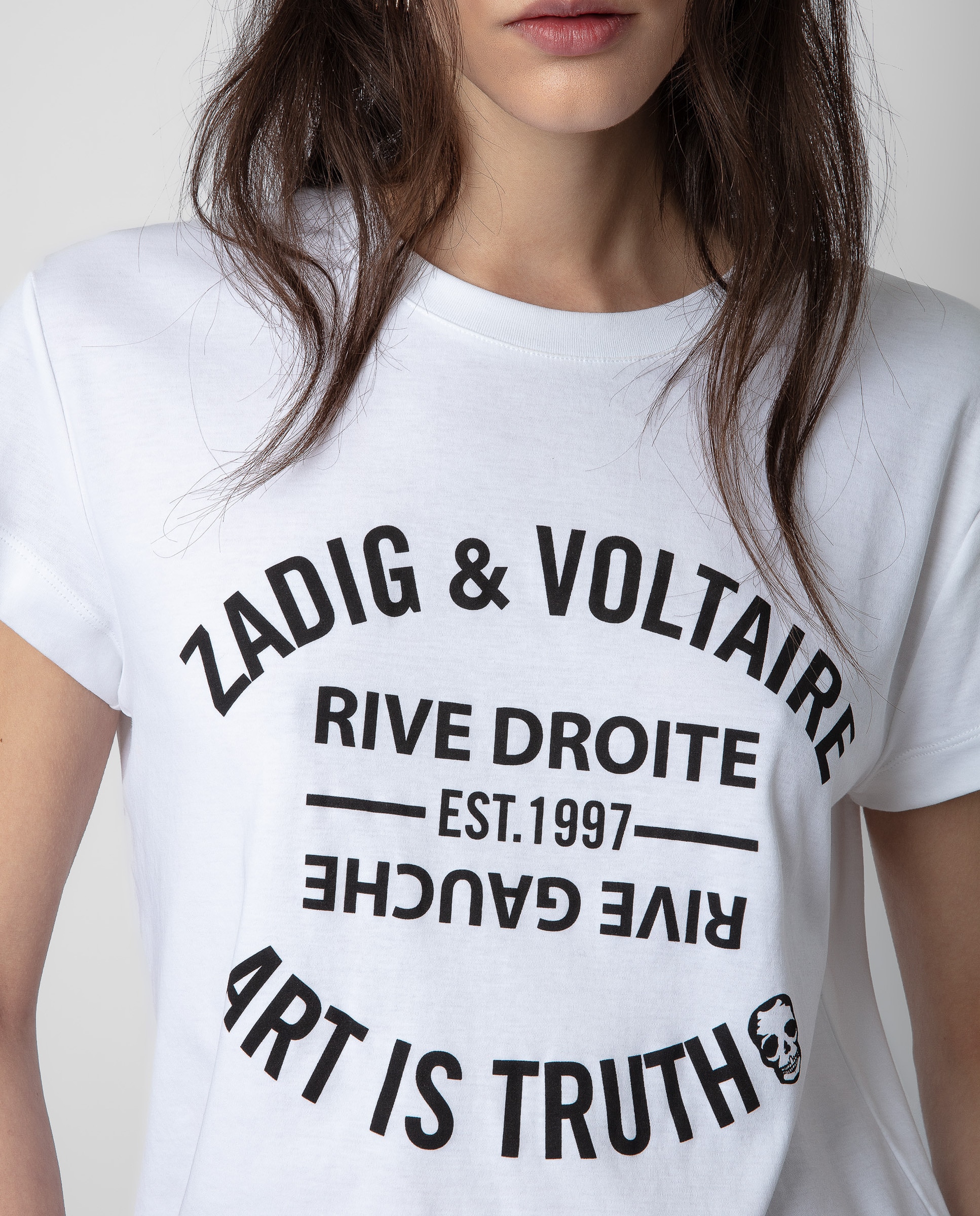 Camiseta de mujer con mensaje, manga corta y 100% algodón - Zadig & Voltaire - Blanco Blanco-4